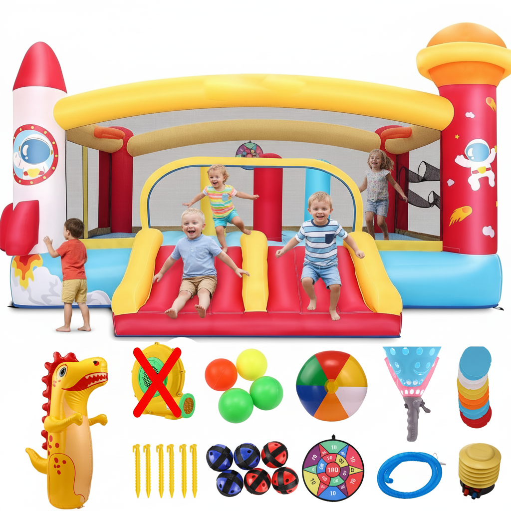 KRISRATE Large Inflatable Bounce House 13×11FT, Bouncy Castle with Double Slide, Basketball Hoops & Obstacle Course, Big Jump Area with 550W Blower