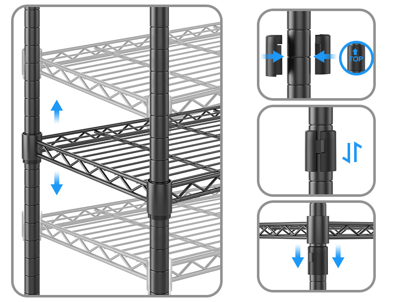 KRISRATE 4/5 Tier Wide Wire Shelving Storage Shelves Metal Closet/garage, 2-in-1 Linear/corner Setup Metal Shelves Heavy Duty w/ Adjustable Shelves
