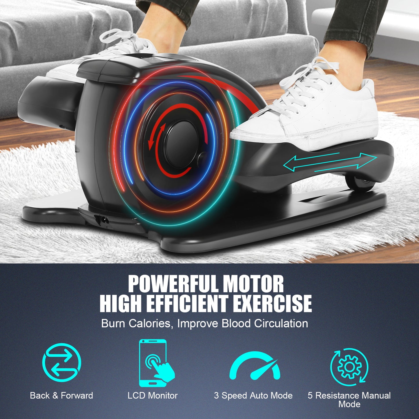 ANCHEER Under Desk Elliptical Trainer Machine with Display Monitor Remote Control for Home Office Fitness