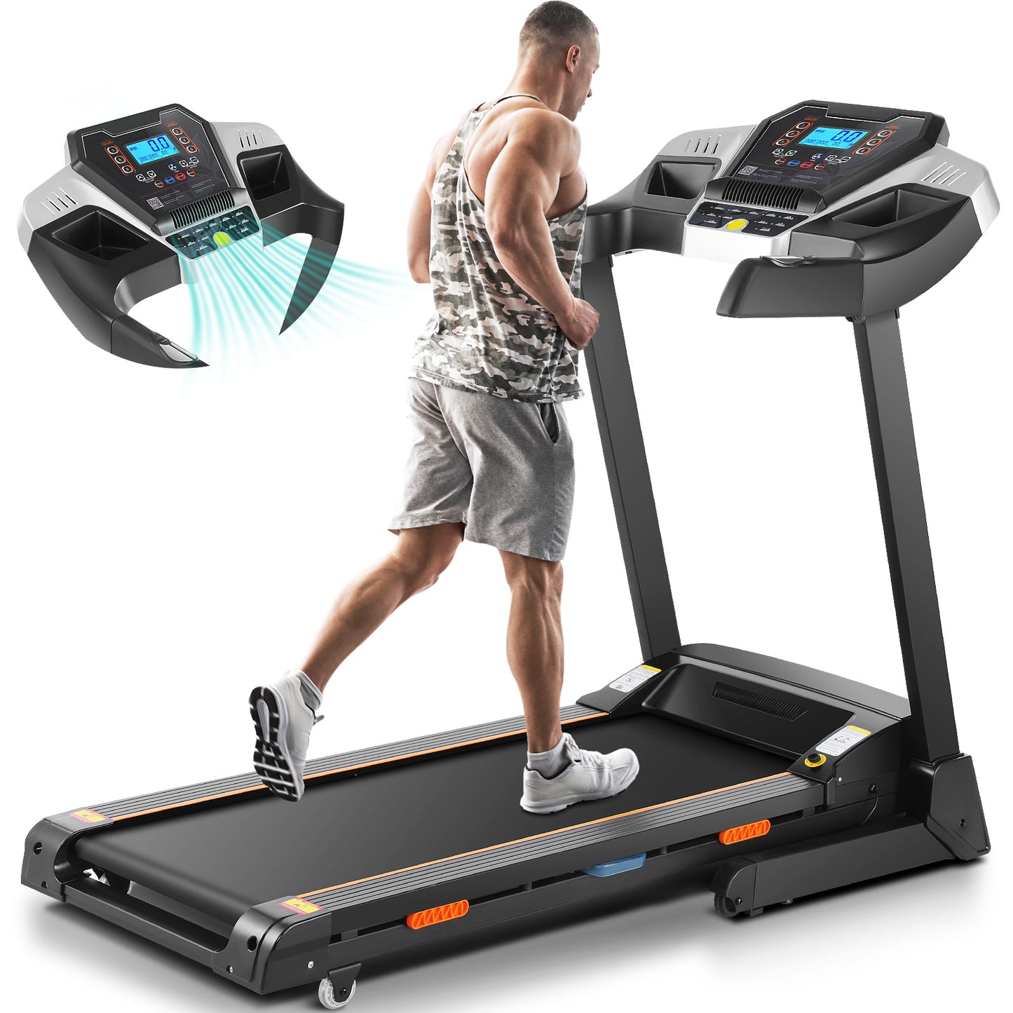 ANCHEER Folding Treadmill with Auto Incline, Smart App Control, Bluetooth Audio Speaker, LED Display, Max 9 MPH