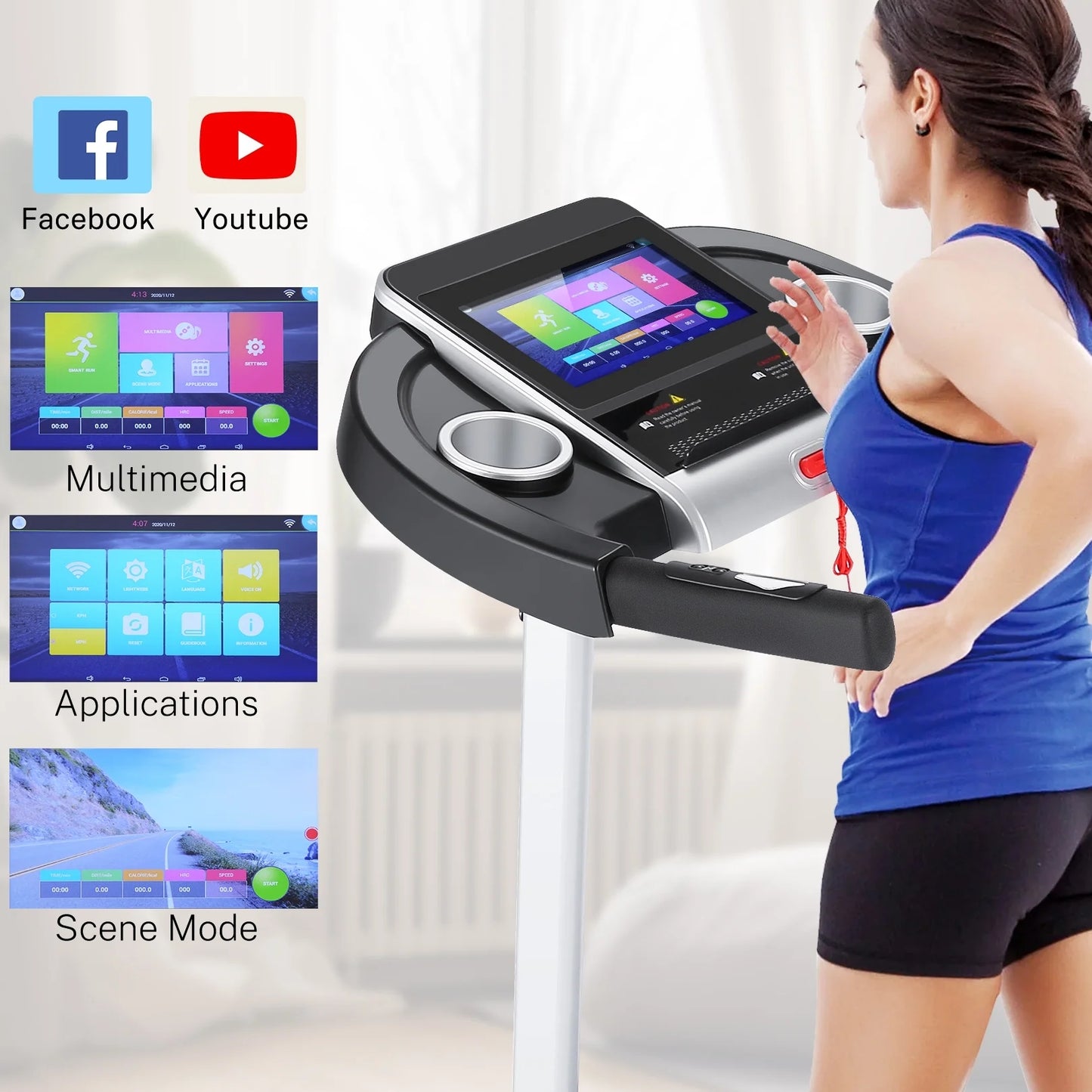 SYTIRY Folding Treadmill w/ 10" HD Touchscreen WiFi 3.25 HP Adjustable Incline Treadmills, Heart Rate Monito 9 MPH Speed Range Jogging Running Machine for Home Office 265lbs Weight Capacity