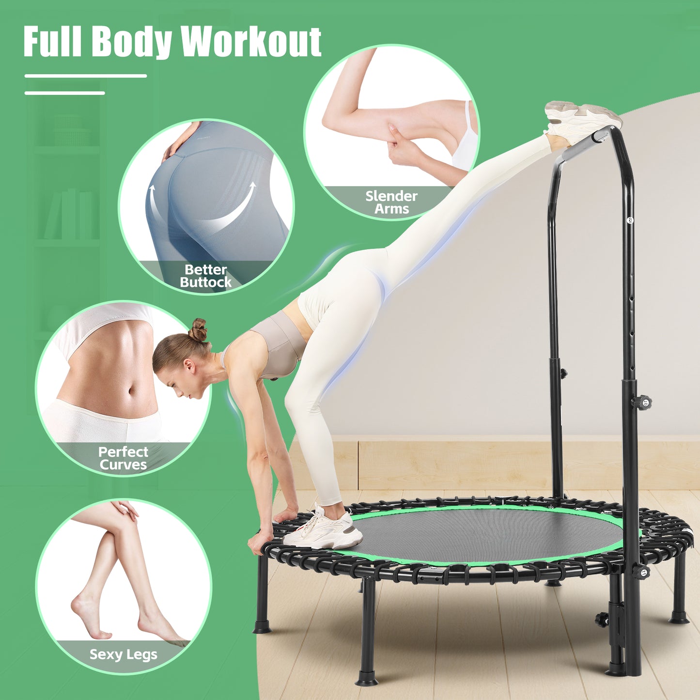 ANCHEER 40inch Foldable Trampoline Fitness Rebounder with Resistance Bands Adjustable Handle Max Load 450lbs