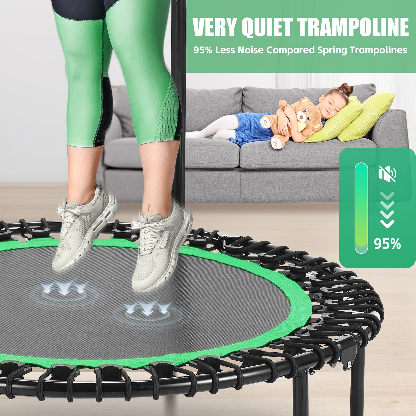 ANCHEER 40inch Foldable Trampoline Fitness Rebounder with Resistance Bands Adjustable Handle Max Load 450lbs