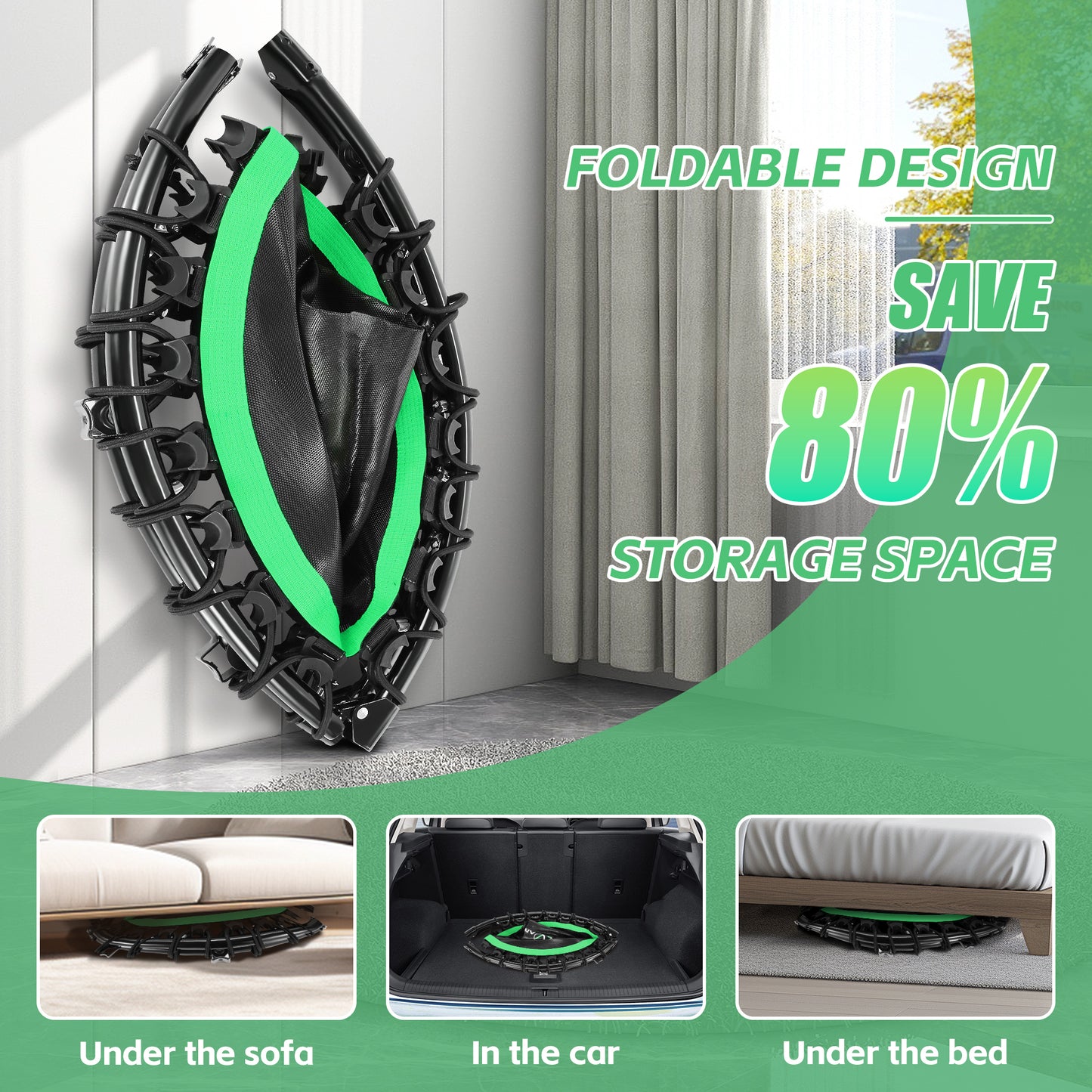 ANCHEER 40inch Foldable Trampoline Fitness Rebounder with Resistance Bands Adjustable Handle Max Load 450lbs