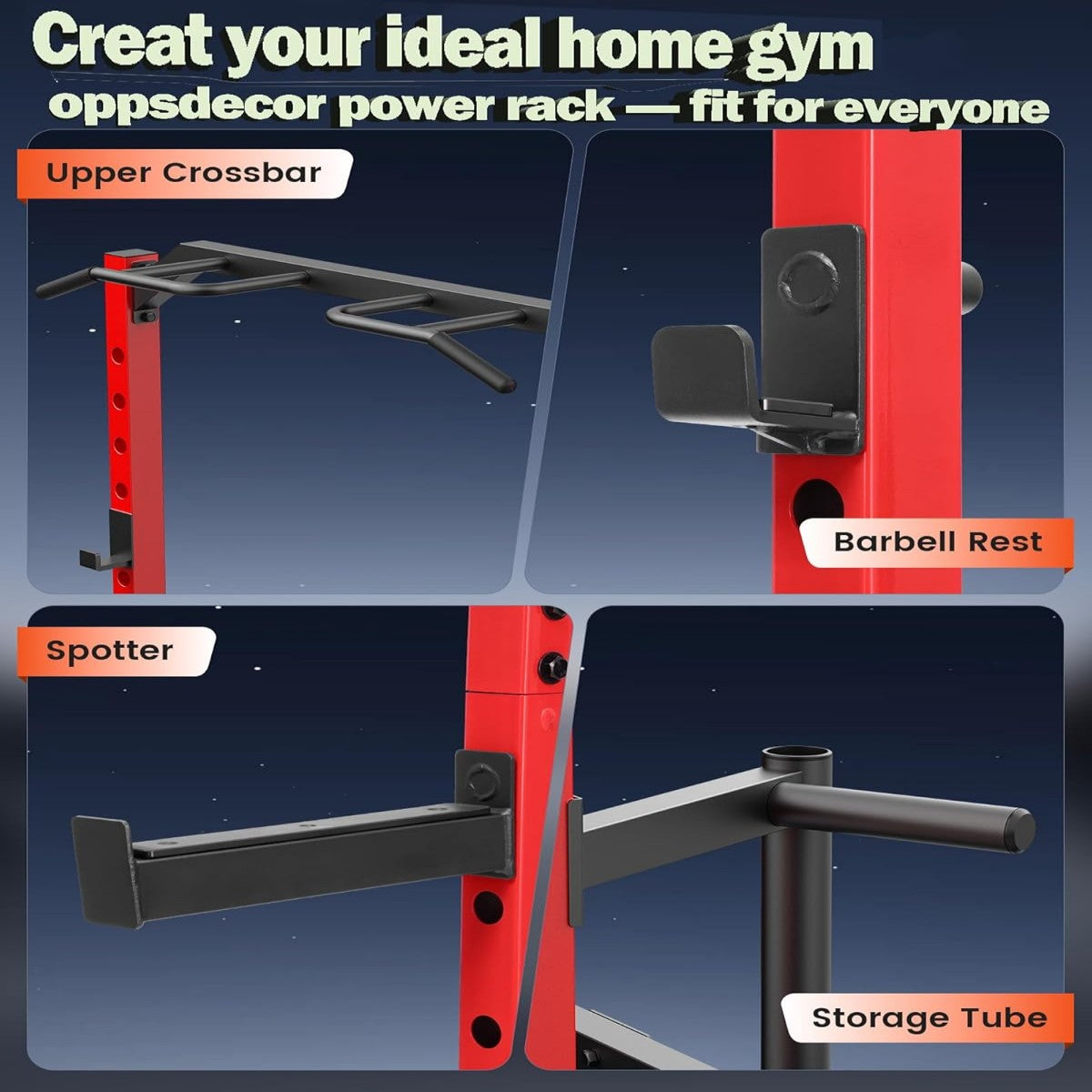 KRISRATE Adjustable Power Rack Squat Stand, Power Cage with 2 Pull Up Bars, 13-Level Strength Training Rack Smith Machine with Heavy-Duty Steel Frame