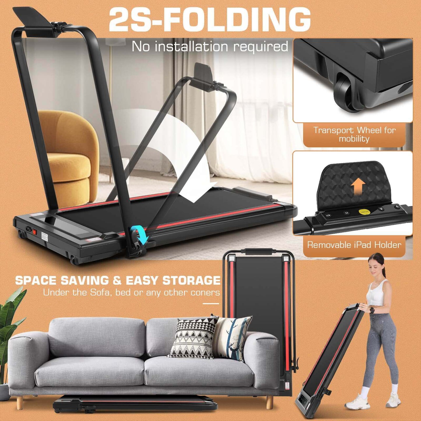 ANCHEER 2 in 1 Under Desk Treadmill with Foldable Handle