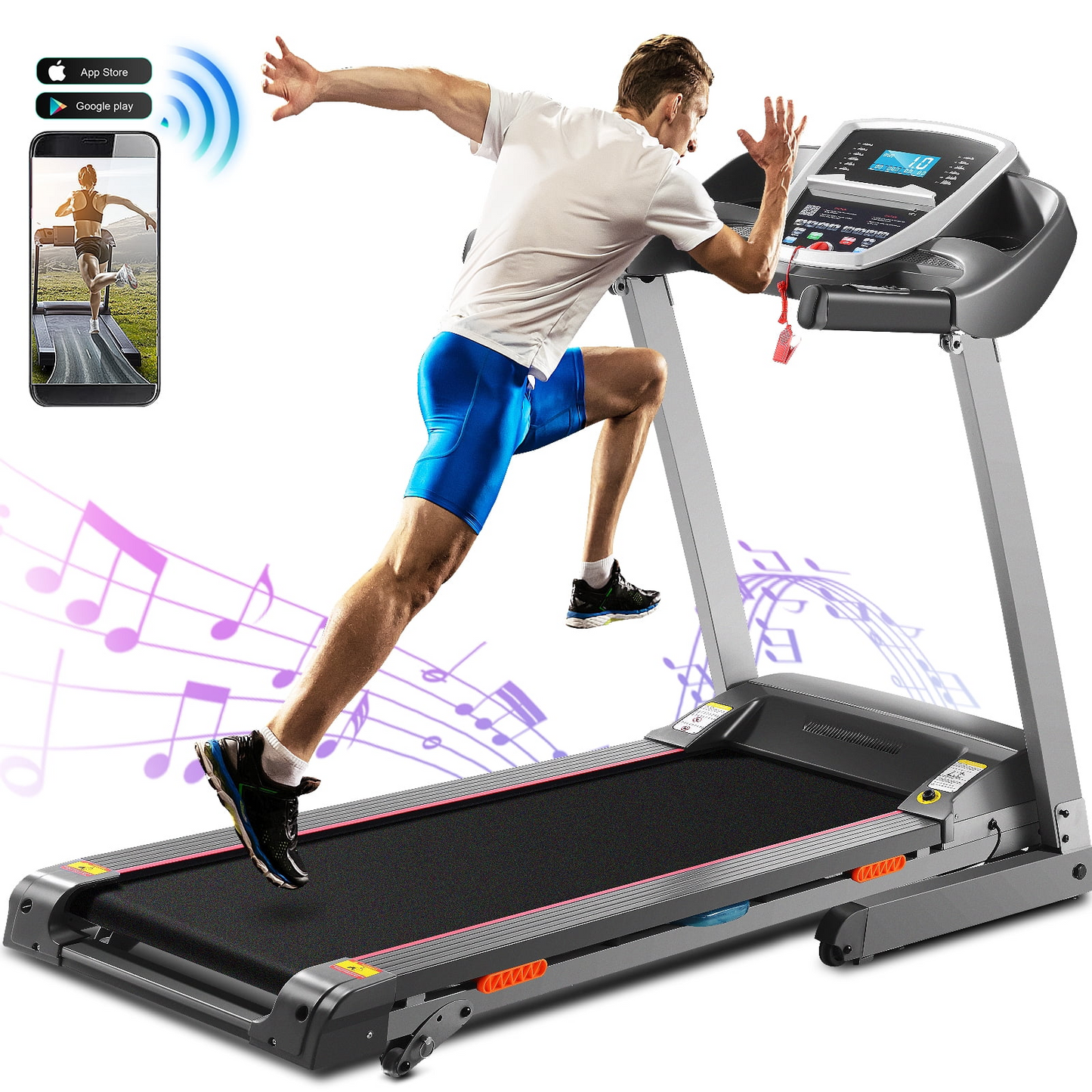 FUNMILY Foldable 13% Auto Incline 3HP Treadmill for Home , 300 lb Capacity,Speed Range 0.6~9MPH