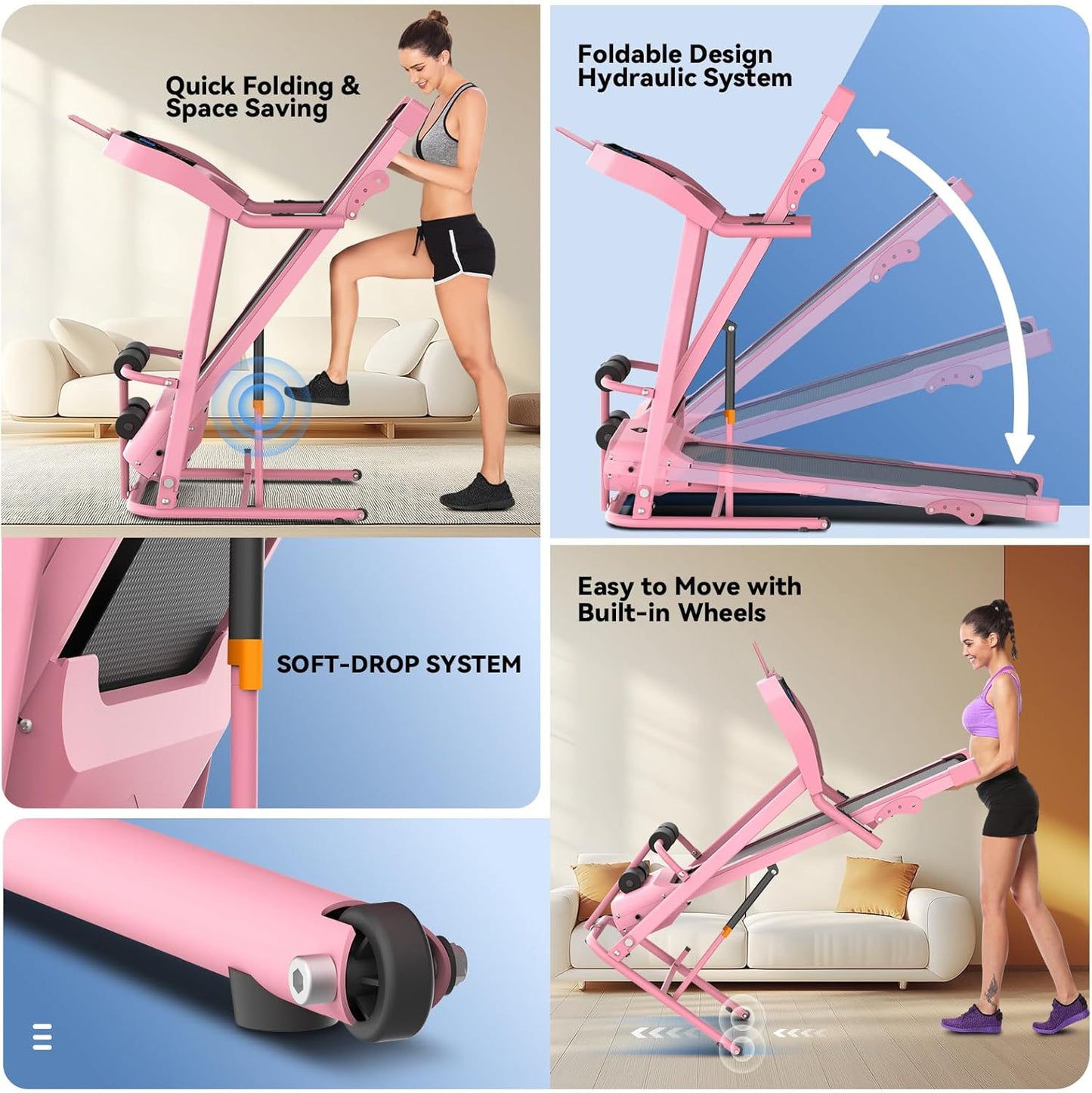 KRISRATE Foldable Treadmill with Sit Up Bench, 2025 Upgrade 3.5HP Portable Treadmills for Home with Incline, Smart LCD Display Body Fat & Heart Rate