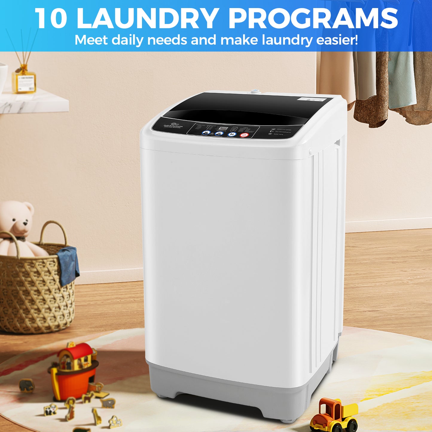 KRISRATE 17.8Lbs Portable Washing Machine 2.4 Cu.ft Washer Dryer Combo with Drain Pump 10 Programs 8 Water Levels for Home, Apartment, RV, Dorms