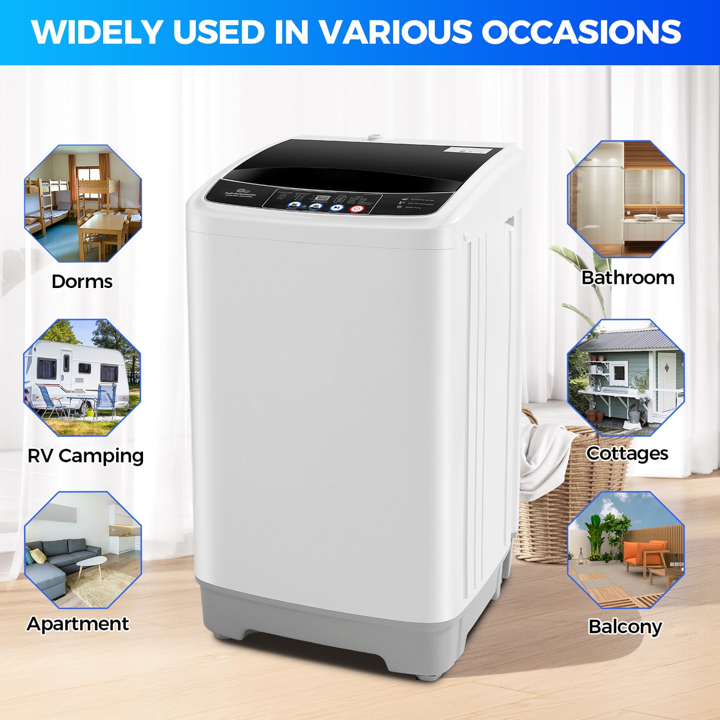 KRISRATE 17.8Lbs Portable Washing Machine 2.4 Cu.ft Washer Dryer Combo with Drain Pump 10 Programs 8 Water Levels for Home, Apartment, RV, Dorms