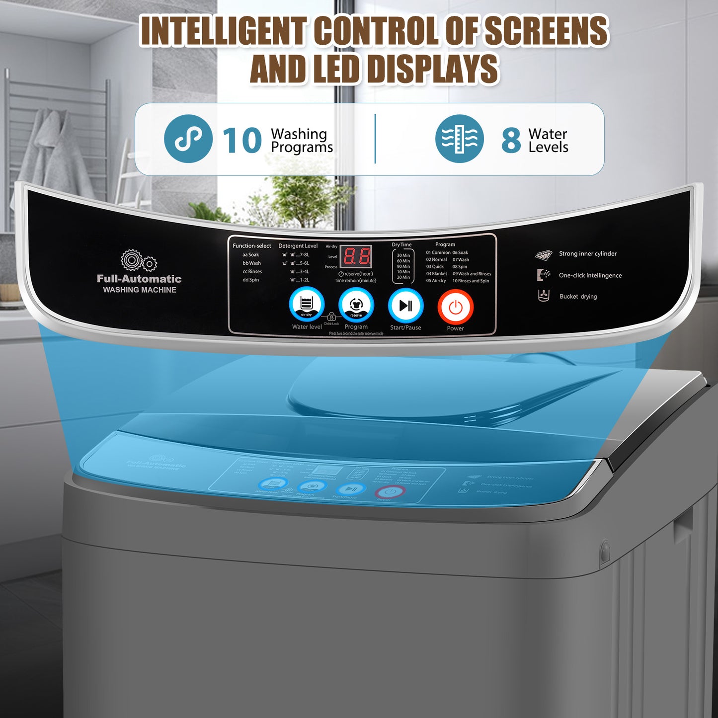 KRISRATE 17.8lb Full Automatic Washing Machine, Compact Washing Machine with Drain Pump, LED Display, Washer and Dryer Combo for Home, RV, Dorms,Gray