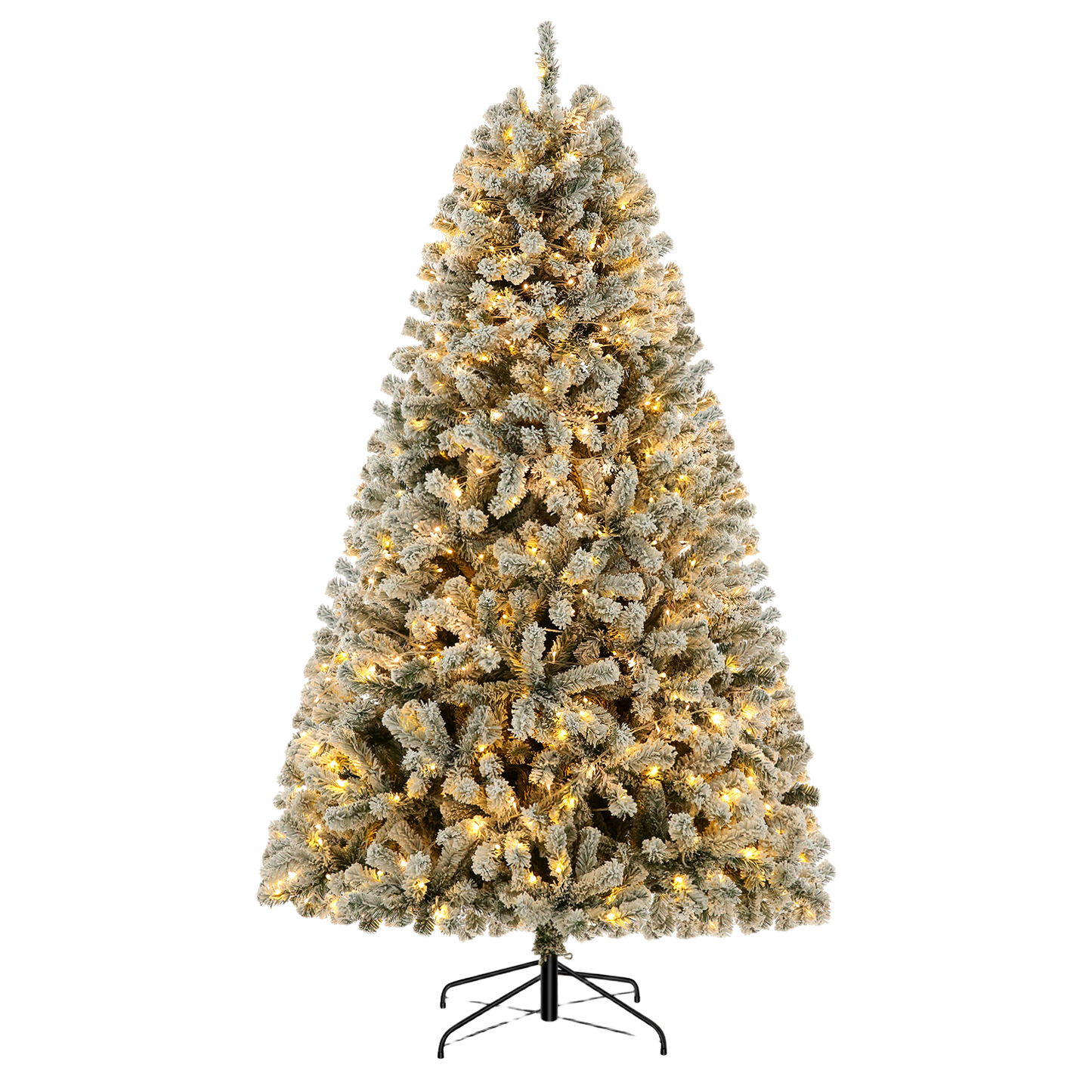 KRISRATE 6FT Pre-Lit Snow Flocked Christmas Tree with 250 LED Lights, 956 Branch Tips, Hinged Artificial Xmas Tree with Metal Stand for Holiday Decor