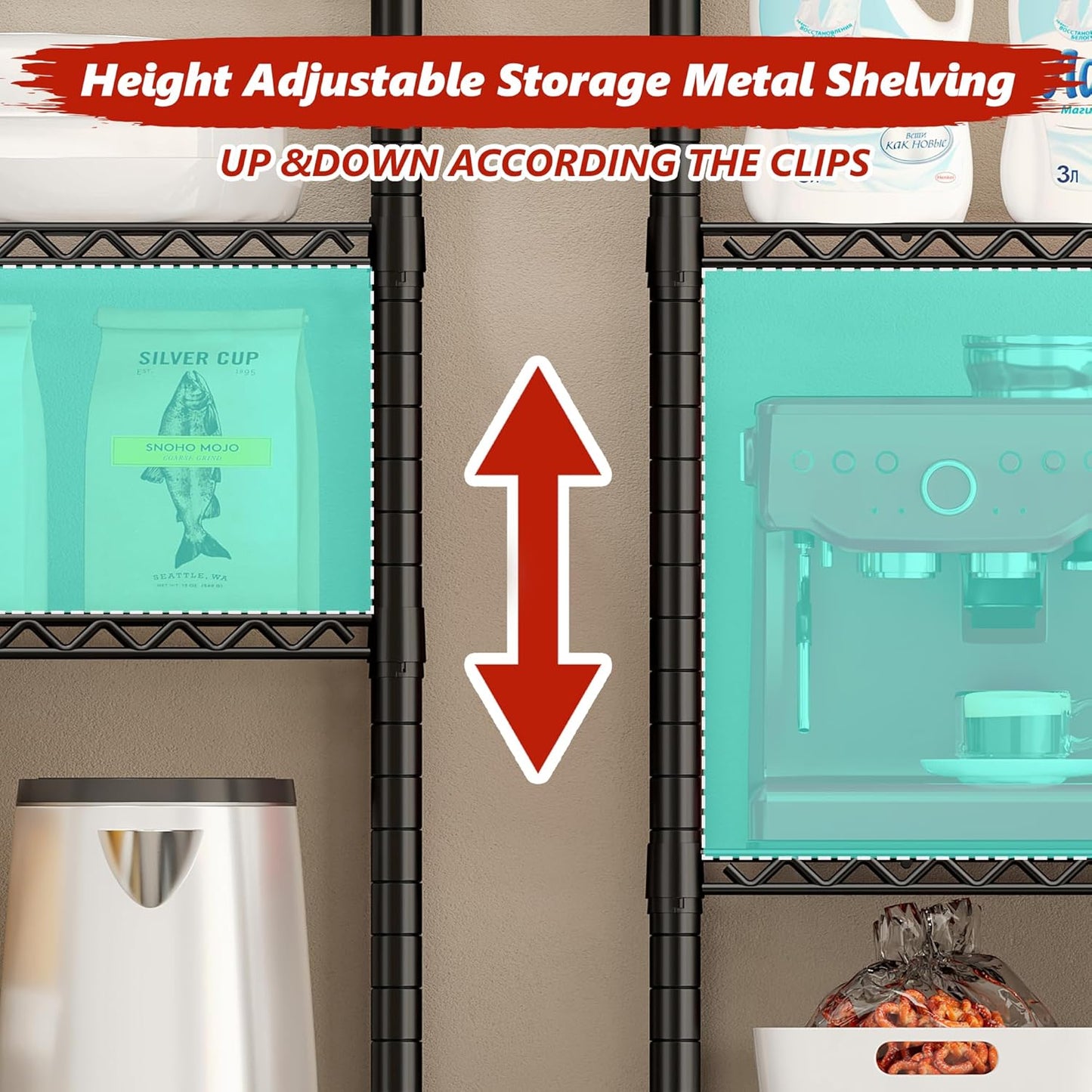 KRISRATE 4/5 Tier Wide Wire Shelving Storage Shelves Metal Closet/garage, 2-in-1 Linear/corner Setup Metal Shelves Heavy Duty w/ Adjustable Shelves