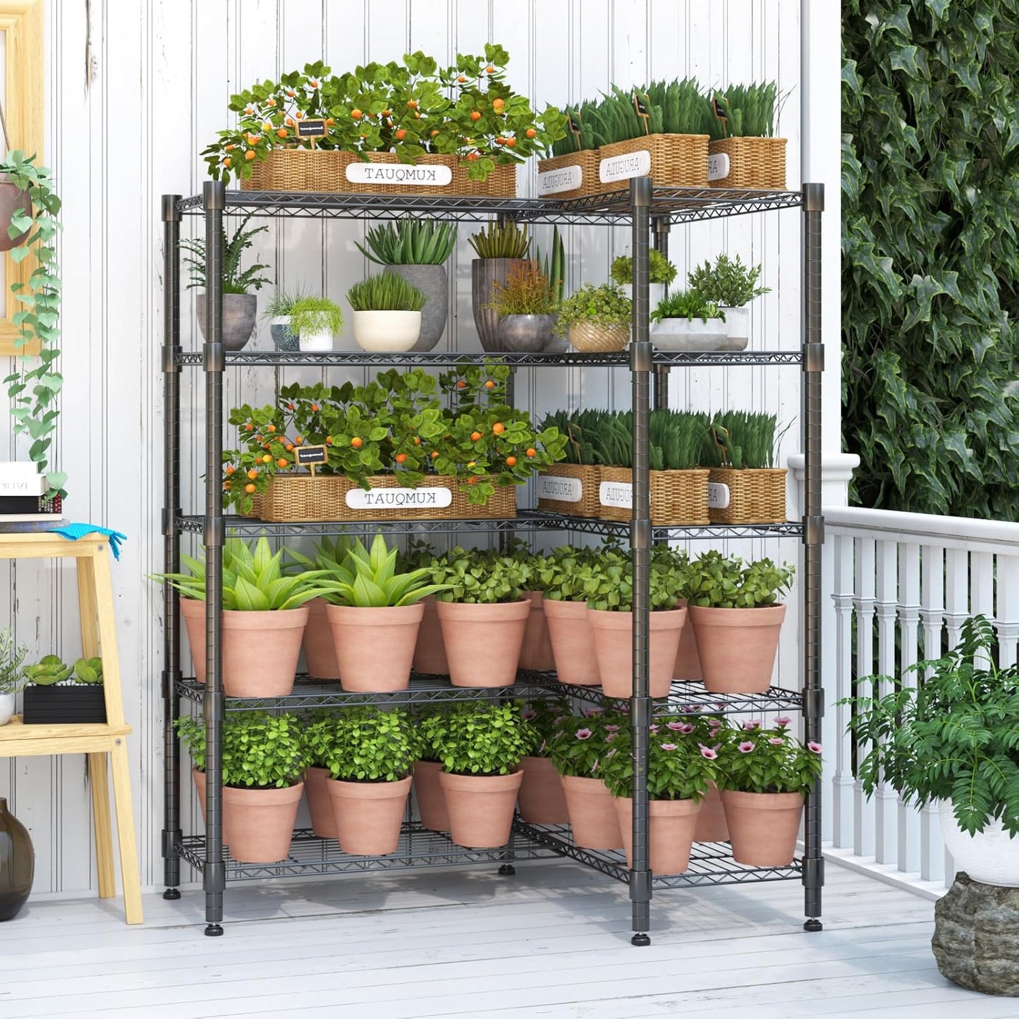 KRISRATE 4/5 Tier Wide Wire Shelving Storage Shelves Metal Closet/garage, 2-in-1 Linear/corner Setup Metal Shelves Heavy Duty w/ Adjustable Shelves