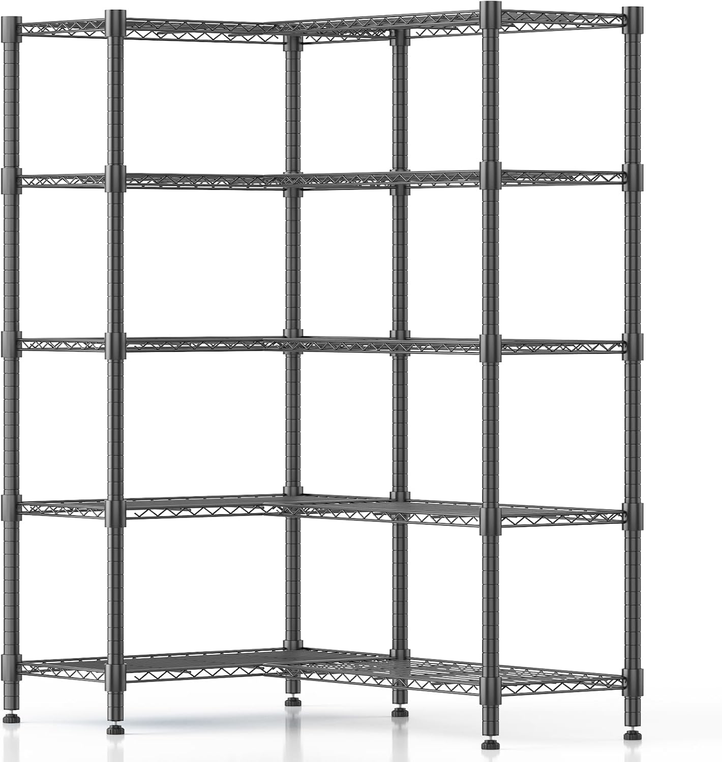 KRISRATE 4/5 Tier Wide Wire Shelving Storage Shelves Metal Closet/garage, 2-in-1 Linear/corner Setup Metal Shelves Heavy Duty w/ Adjustable Shelves
