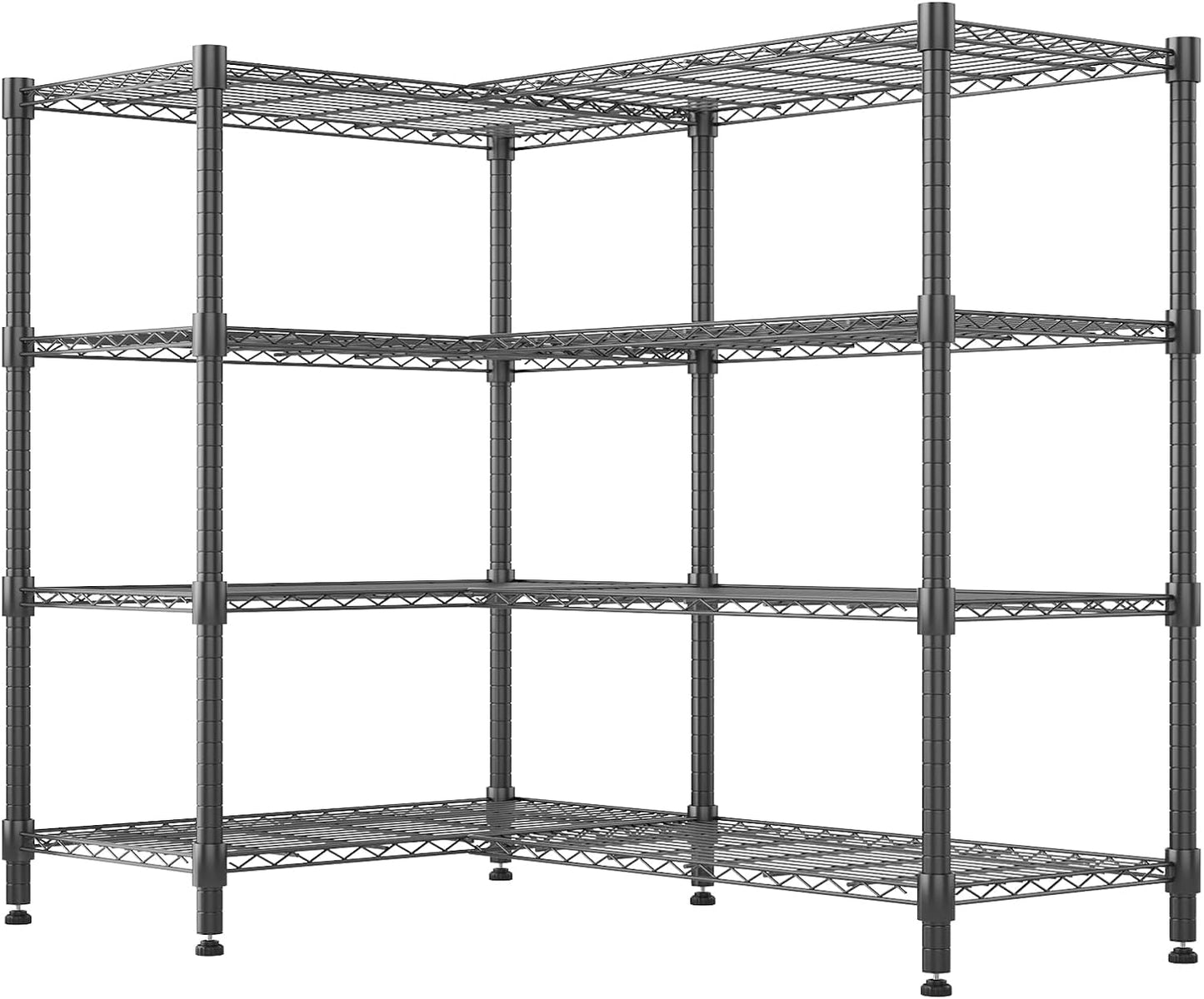 KRISRATE 4/5 Tier Wide Wire Shelving Storage Shelves Metal Closet/garage, 2-in-1 Linear/corner Setup Metal Shelves Heavy Duty w/ Adjustable Shelves