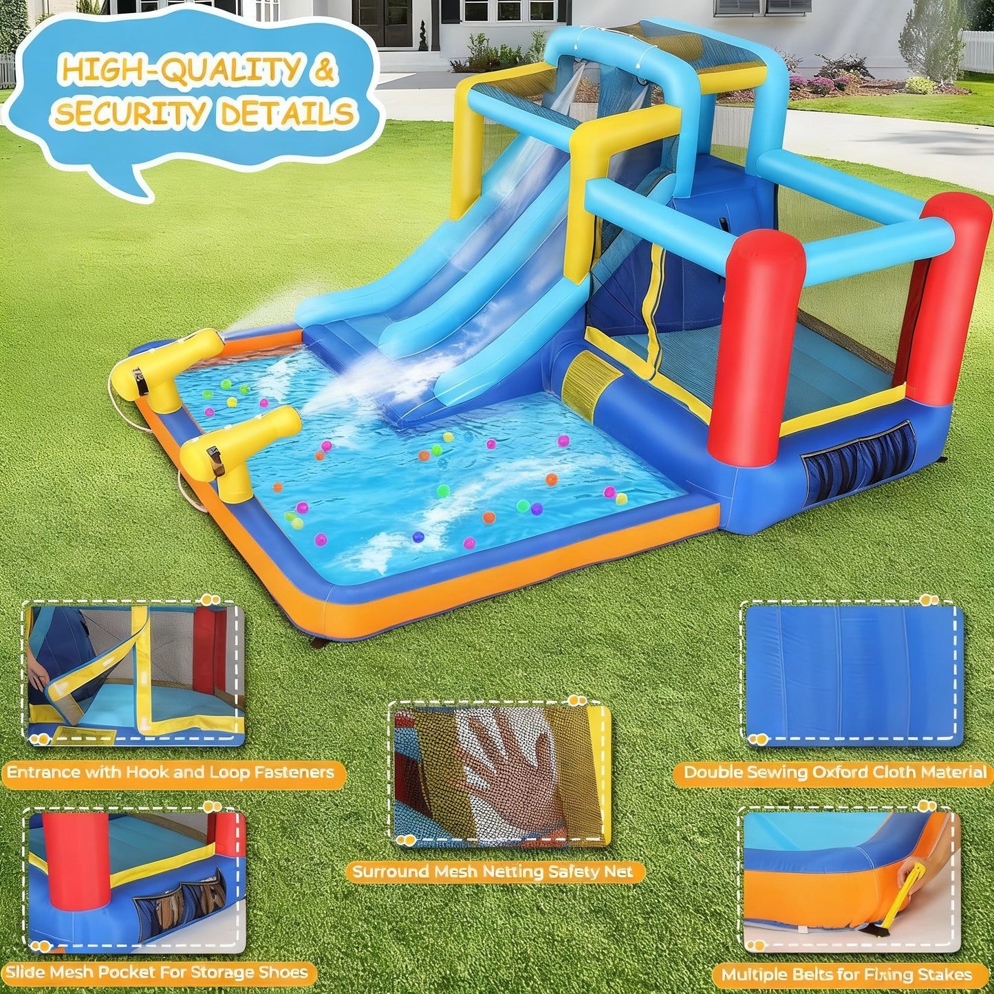 KRISRATE Inflatable Water Slide Bounce House for Kids Backyard-12x10FT Blow Up Water Park with Dual Racing Slides, Splash Pool, Climbing Wall & Blower