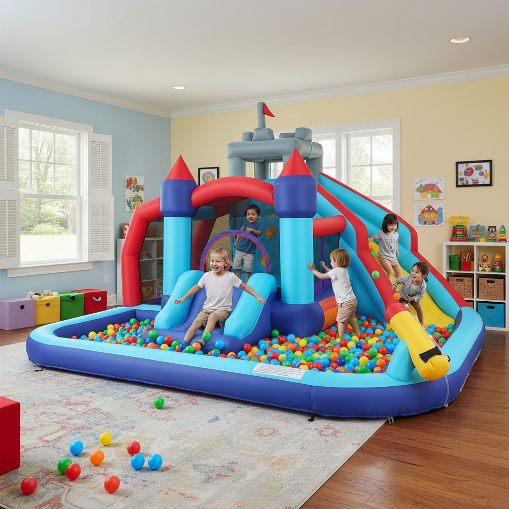 KRISRATE Inflatable Water Slides for Kids Backyard, Bounce House with Double Slides, Climbing Wall, Splash Pool & 580W Blower for Backyard Summer Fun