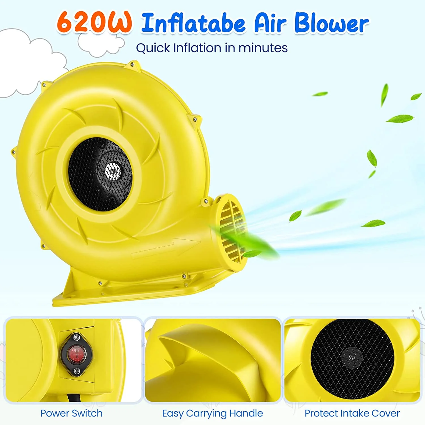 KRISRATE Inflatable Bounce House Water Slide 14.6FT x11.5FT with Pool, Jump Area, Water Slide, Climbing Wall,2 Water Toy Blasters & 620W Blower Indoor