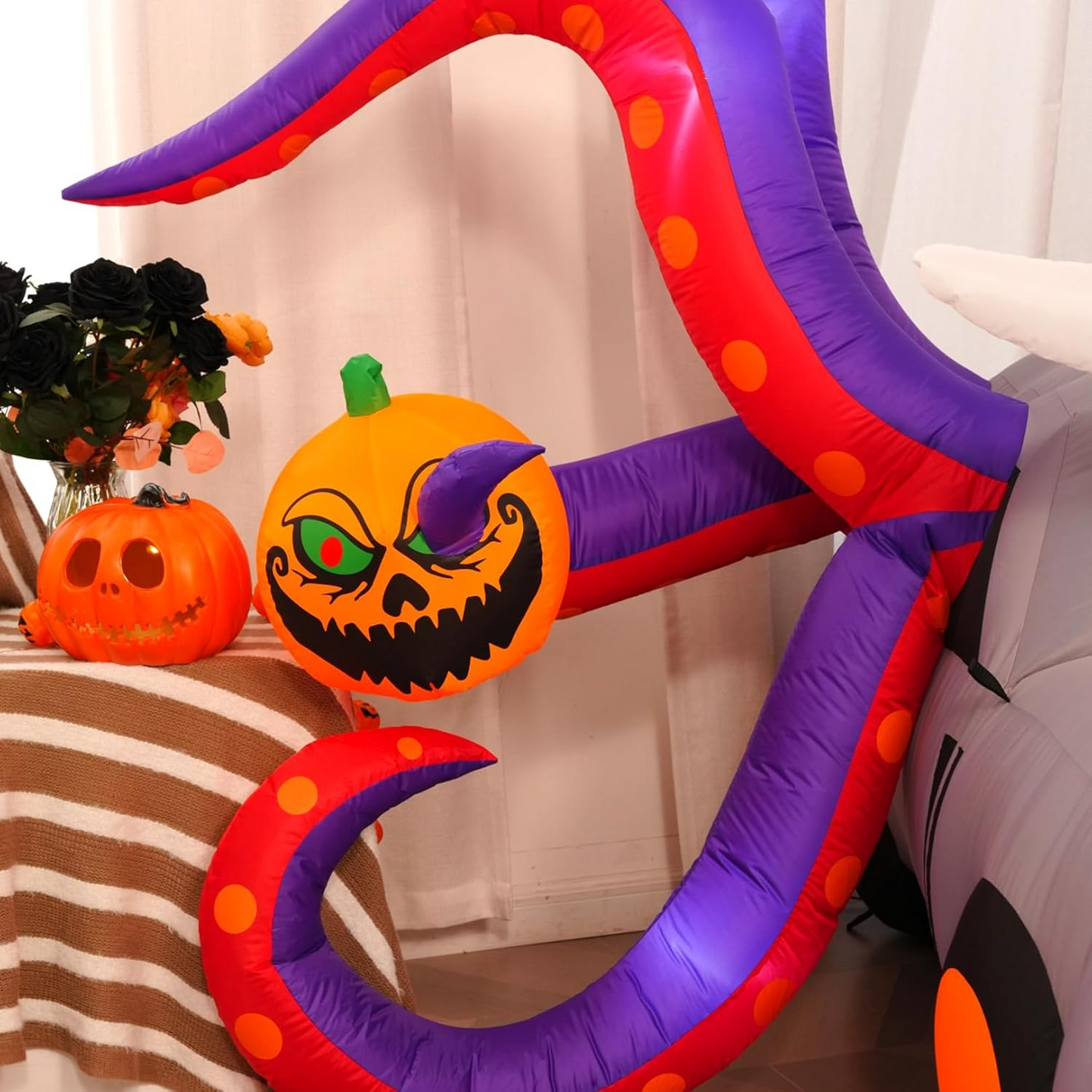 KRISRATE 10FT Halloween Inflatable Octopus Car with 8 Tentacles, LED Ghost Pumpkin Skull, Outdoor Indoor Yard Party Haunted House Decoration