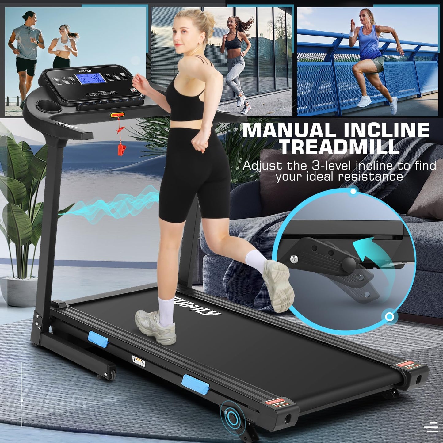 FUNMILY FUNMILY 3.25HP Treadmill with Auto 12% Incline, Folding Treadmill for Home&Office,Speed Range 0.6~10mph, 300 lbs Weight Capacity
