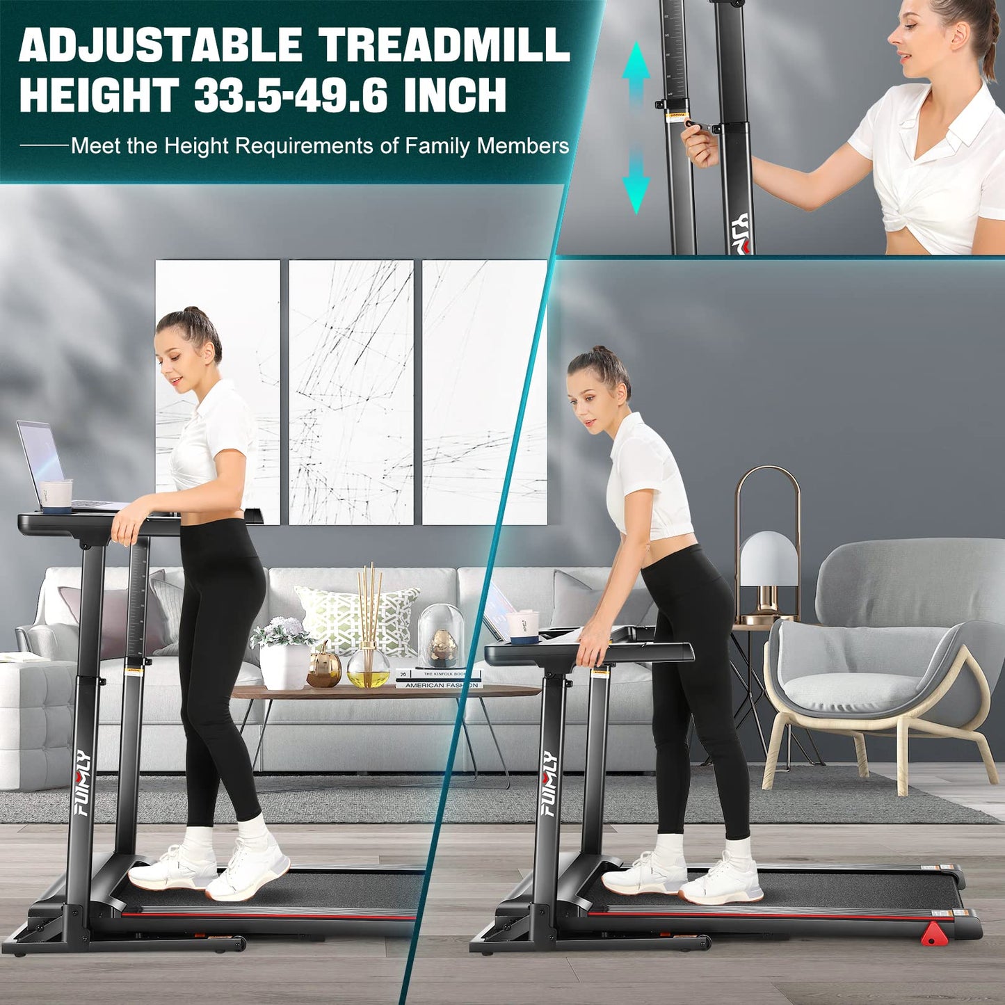 FUNMILY 3.25HP Treadmill with Auto 12% Incline, Folding Treadmill for Home&Office,Speed Range 0.6~10mph, 300 lbs Weight Capacity