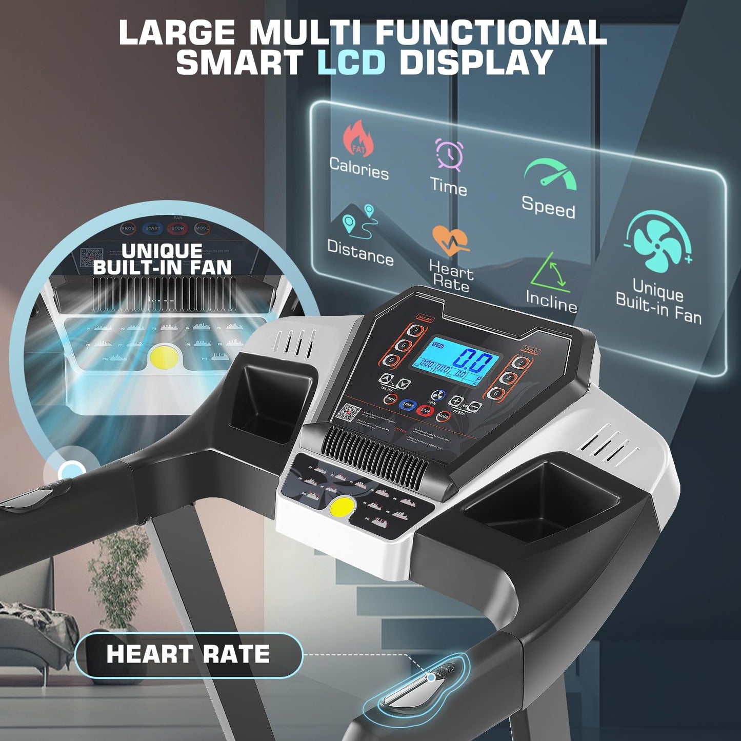 ANCHEER Folding Treadmill with Auto Incline, Smart App Control, Bluetooth Audio Speaker, LED Display, Max 9 MPH