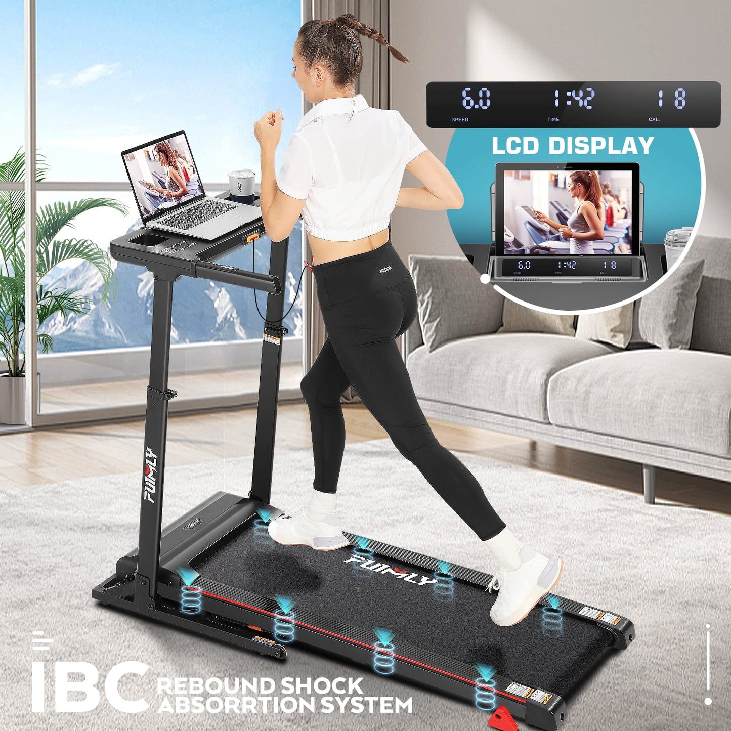 FUNMILY 3.25HP Treadmill with Auto 12% Incline, Folding Treadmill for Home&Office,Speed Range 0.6~10mph, 300 lbs Weight Capacity