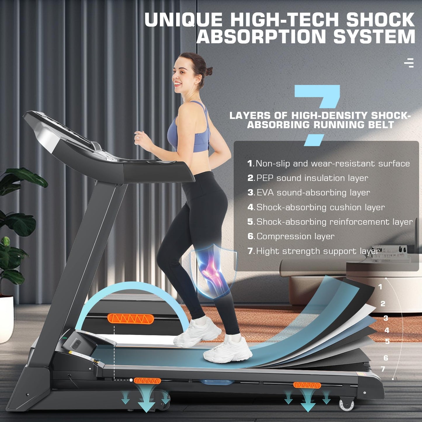 ANCHEER Folding Treadmill with Auto Incline, Smart App Control, Bluetooth Audio Speaker, LED Display, Max 9 MPH
