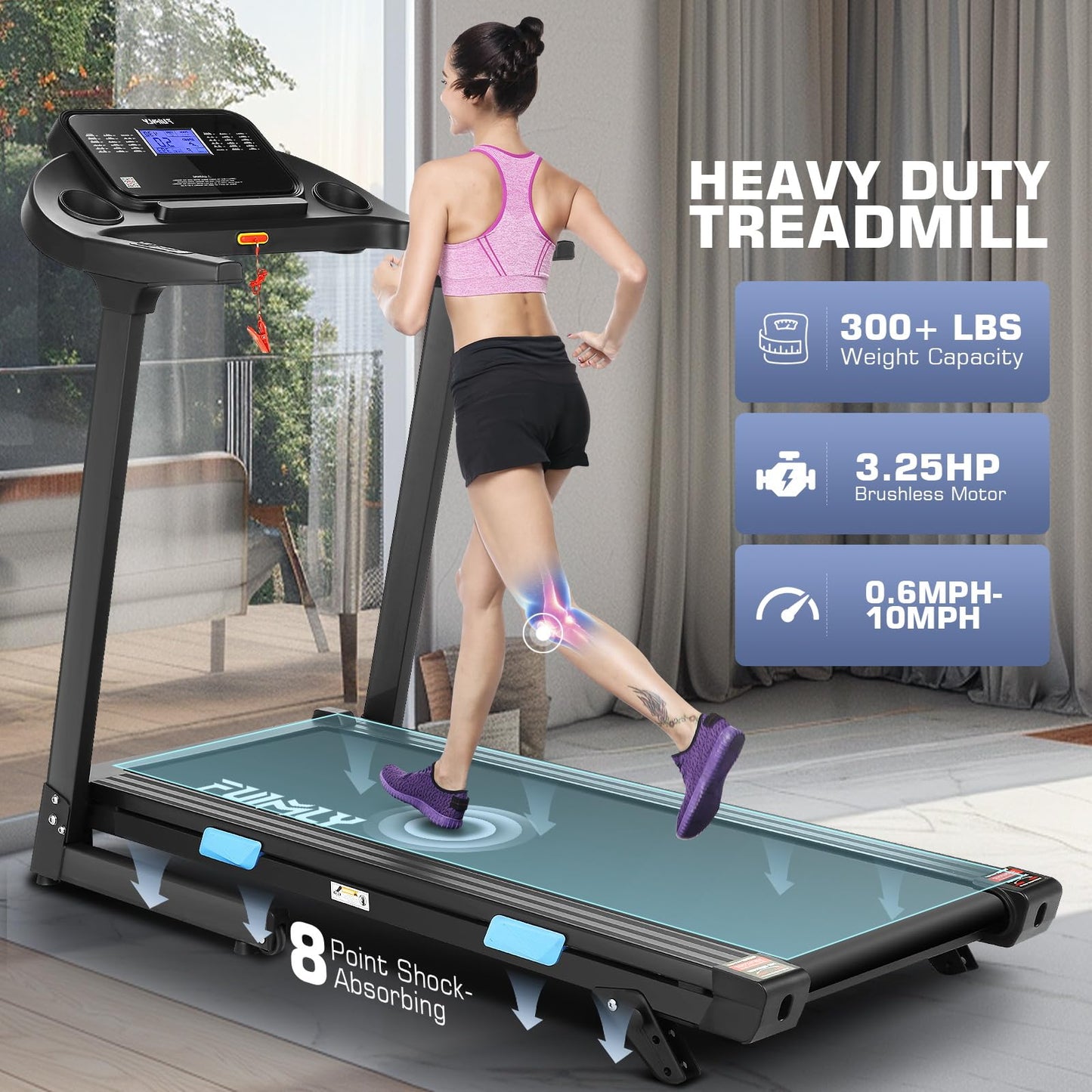 FUNMILY FUNMILY 3.25HP Treadmill with Auto 12% Incline, Folding Treadmill for Home&Office,Speed Range 0.6~10mph, 300 lbs Weight Capacity