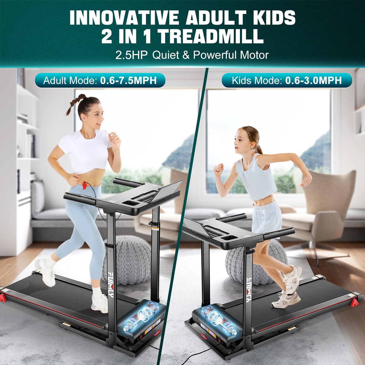 FUNMILY 3.25HP Treadmill with Auto 12% Incline, Folding Treadmill for Home&Office,Speed Range 0.6~10mph, 300 lbs Weight Capacity