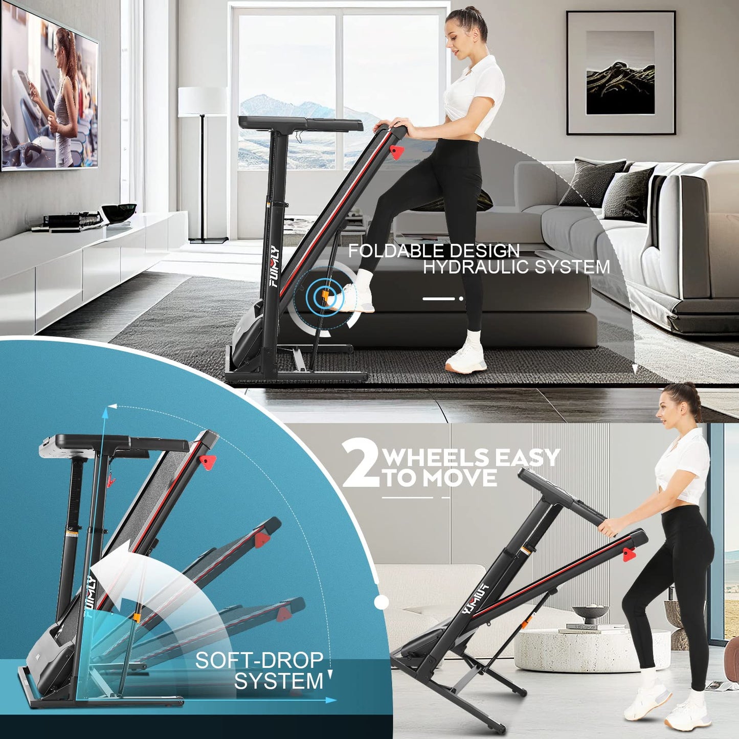 FUNMILY 3.25HP Treadmill with Auto 12% Incline, Folding Treadmill for Home&Office,Speed Range 0.6~10mph, 300 lbs Weight Capacity