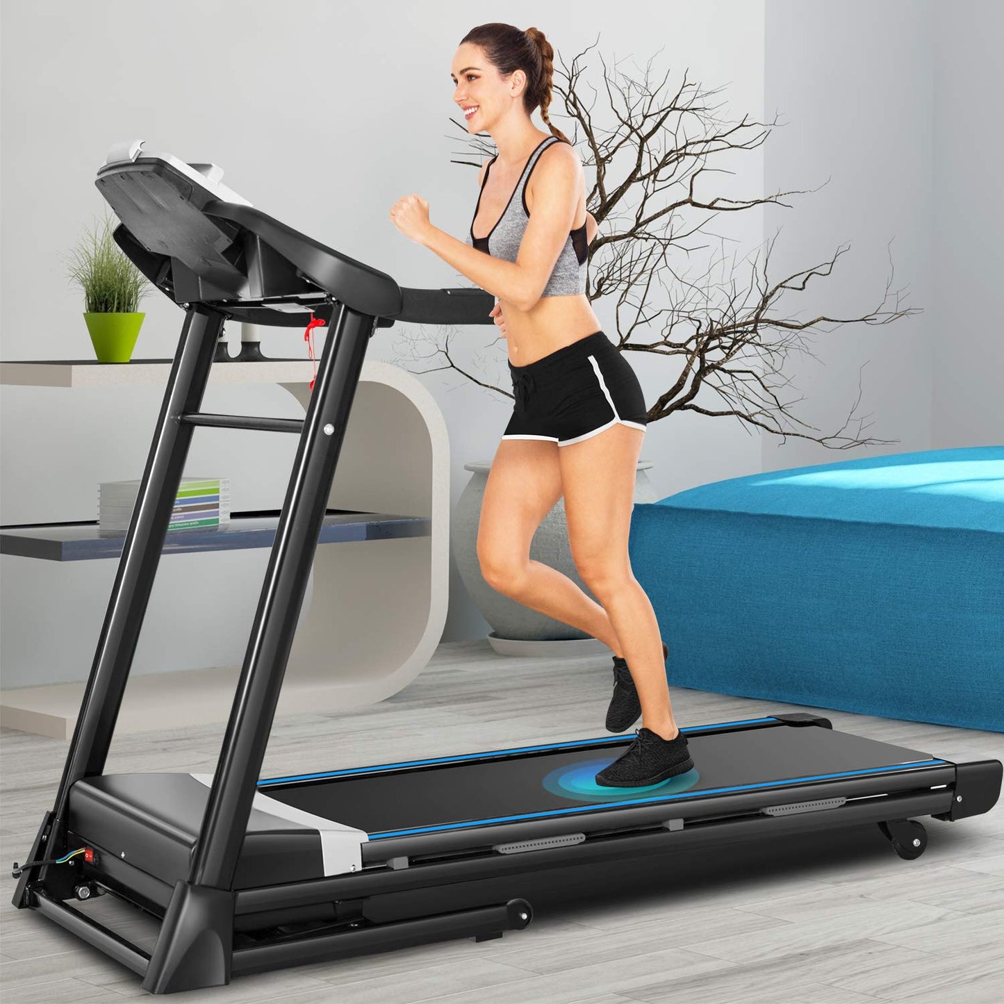 ANCHEER Incline Folding Treadmill 3.25HP 300lb with APP