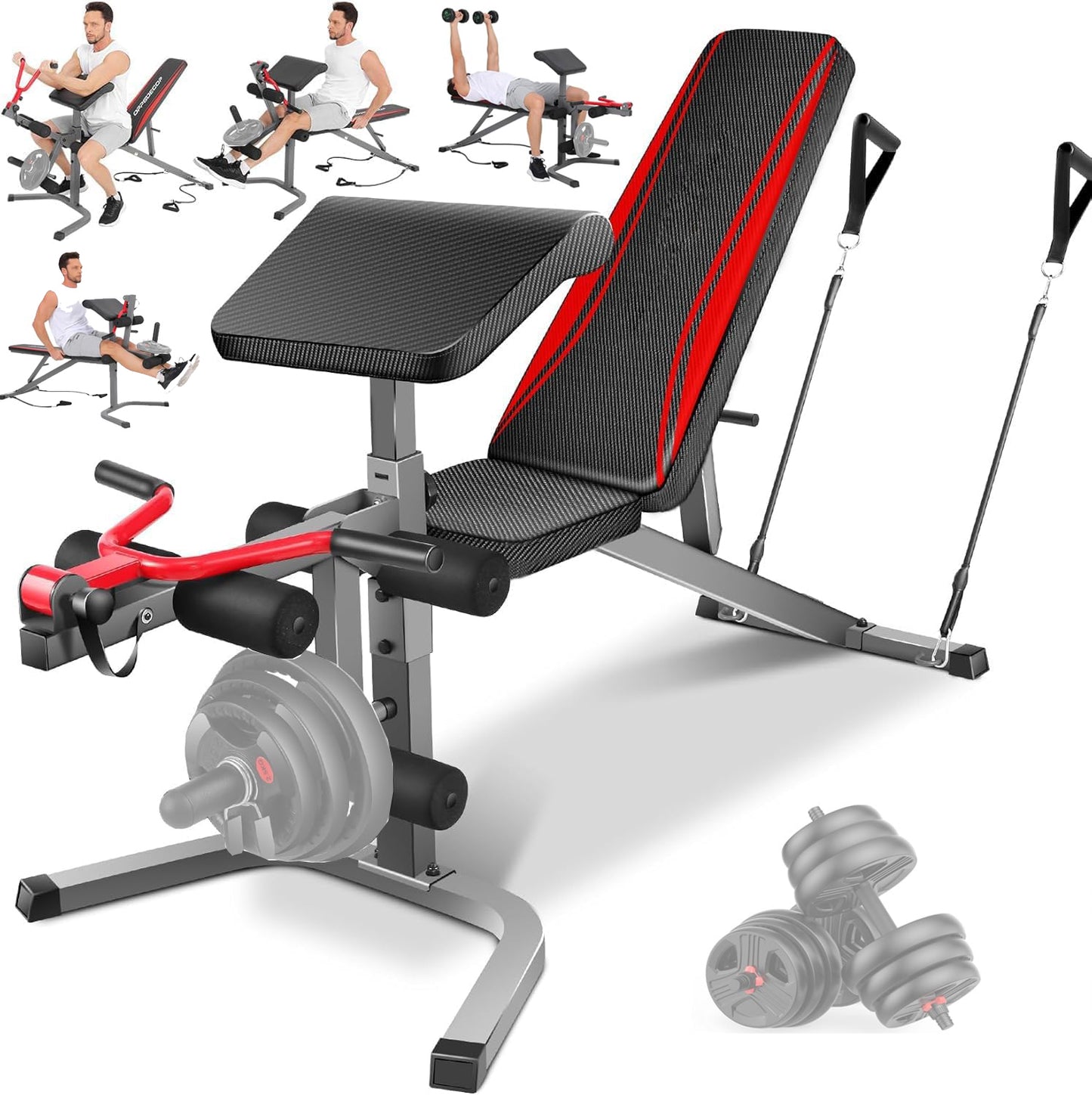 KRISRATE Weight Bench with Leg Extension & Leg Curl & Preacher Curl,Adjustable Weight Bench Press Set Incline Decline Flat Workout Bench for Home Gym