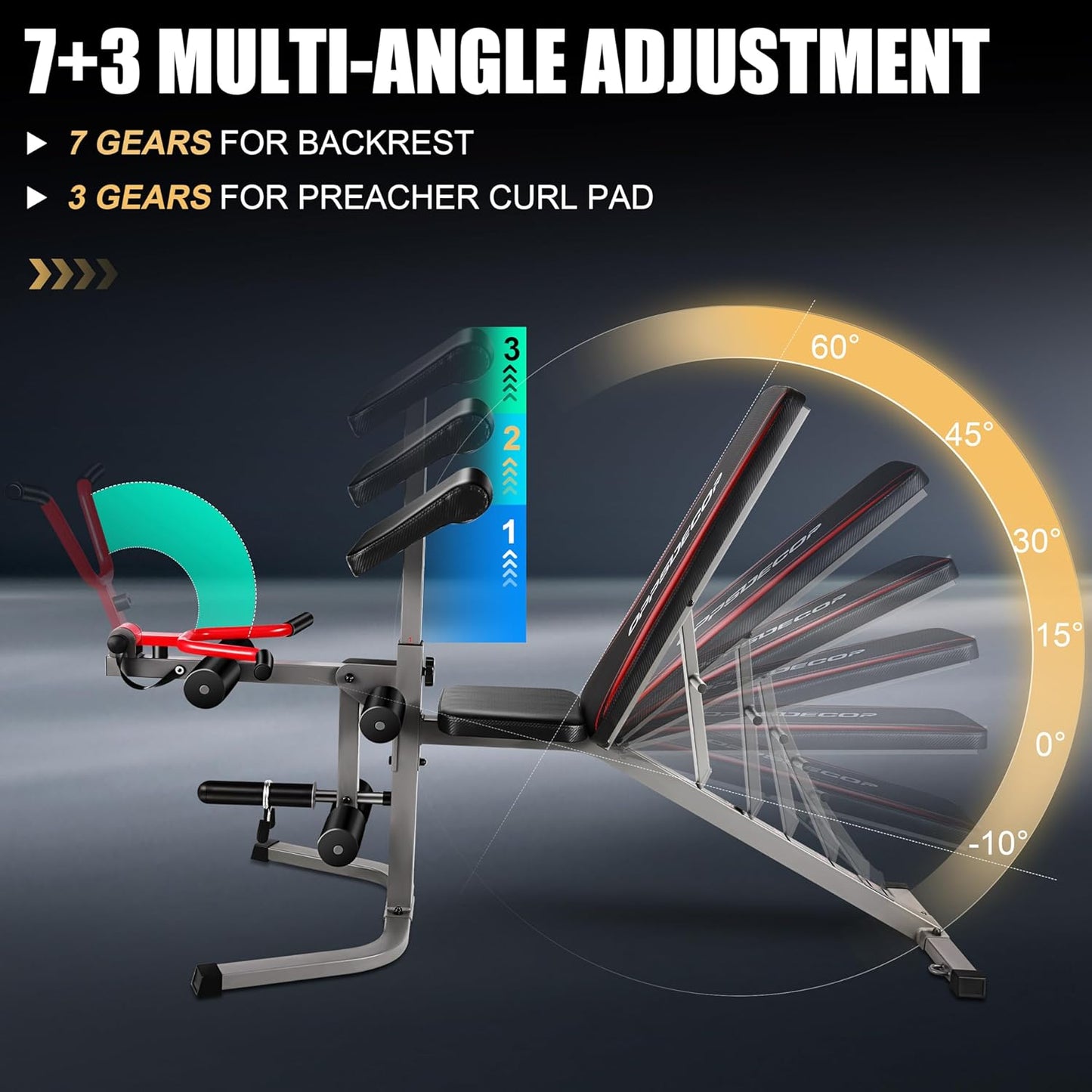 KRISRATE Weight Bench with Leg Extension & Leg Curl & Preacher Curl,Adjustable Weight Bench Press Set Incline Decline Flat Workout Bench for Home Gym