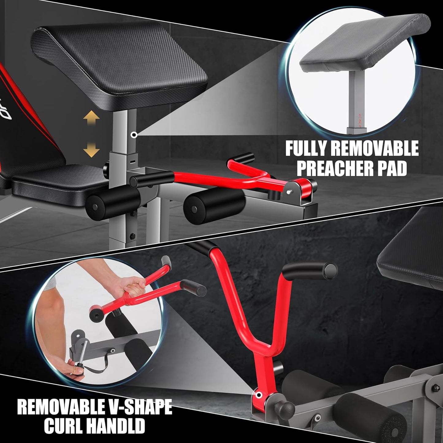 KRISRATE Weight Bench with Leg Extension & Leg Curl & Preacher Curl,Adjustable Weight Bench Press Set Incline Decline Flat Workout Bench for Home Gym