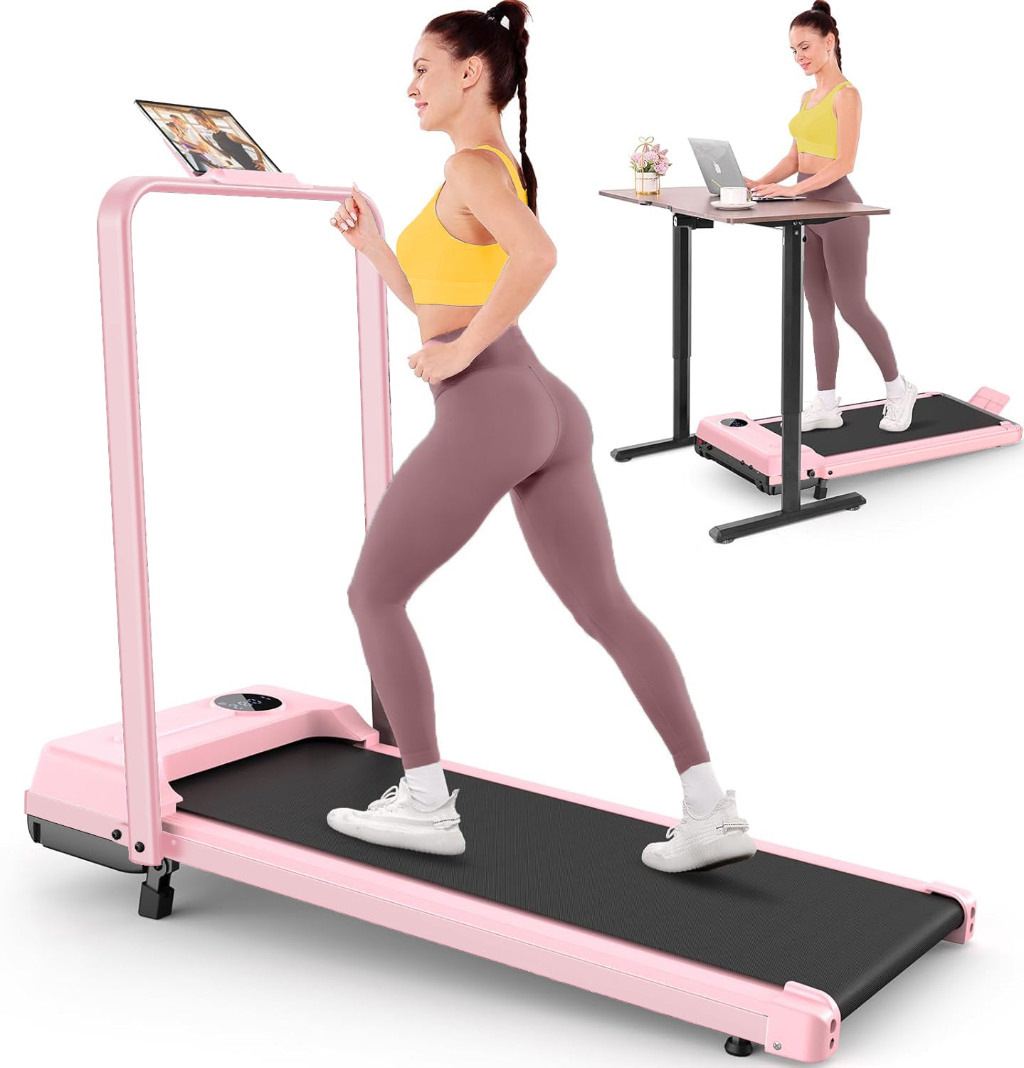 KRISRATE Walking Pad Treadmill with 12% Incline & Handle Bar & Shock Absorption, 3.5HP Foldable Treadmills for Home, Under Desk Compact Walking Pad