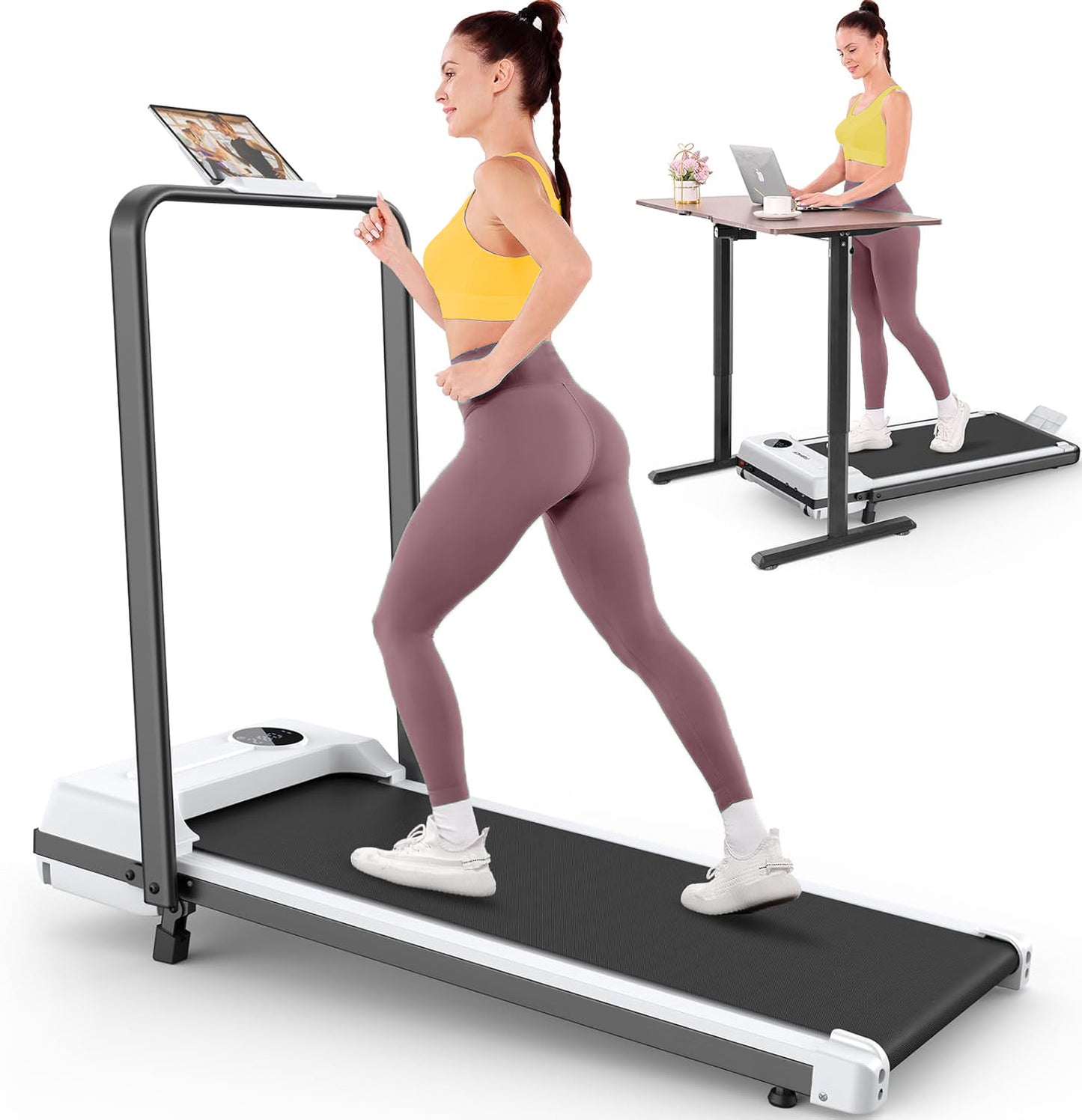 KRISRATE Walking Pad Treadmill with 12% Incline & Handle Bar & Shock Absorption, 3.5HP Foldable Treadmills for Home, Under Desk Compact Walking Pad