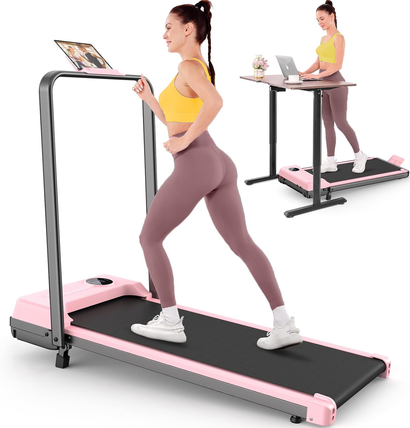 KRISRATE Walking Pad Treadmill with 12% Incline & Handle Bar & Shock Absorption, 3.5HP Foldable Treadmills for Home, Under Desk Compact Walking Pad