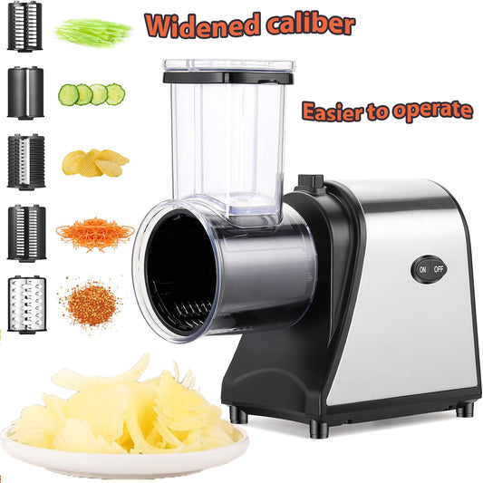 KRISRATE 5 in 1 Electric Cheese Grater Professional Electric Slicer Shredder Cheese Grater One-Touch Control Salad Maker for Home Kitchen Use