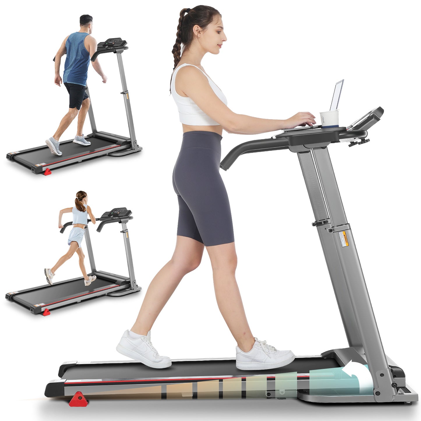 FUNMILY Treadmill with Folding Electric Treadmill with LED Display Control Exercise Treadmill for Home&Office Speed Range 0.6-7.5 mph,300lbs