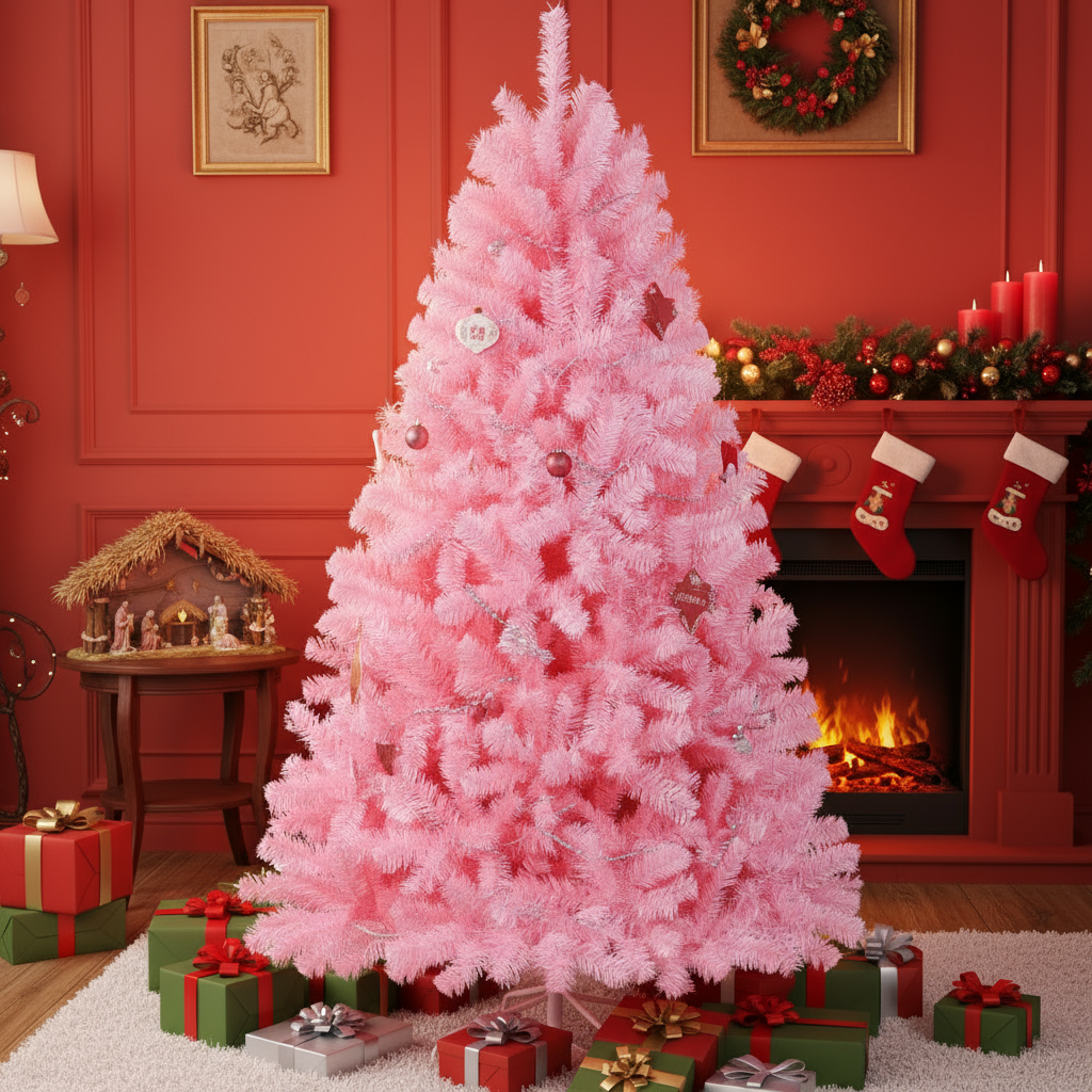 KRISRATE 6FT Premium Hinged Artificial Christmas Tree, 1455 PVC Branch Tips, Easy Assembly & Party Decoration, Foldable Metal Stand, Pink/Green/Black