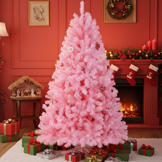 KRISRATE 6FT Premium Hinged Artificial Christmas Tree, 1455 PVC Branch Tips, Easy Assembly & Party Decoration, Foldable Metal Stand, Pink/Green/Black