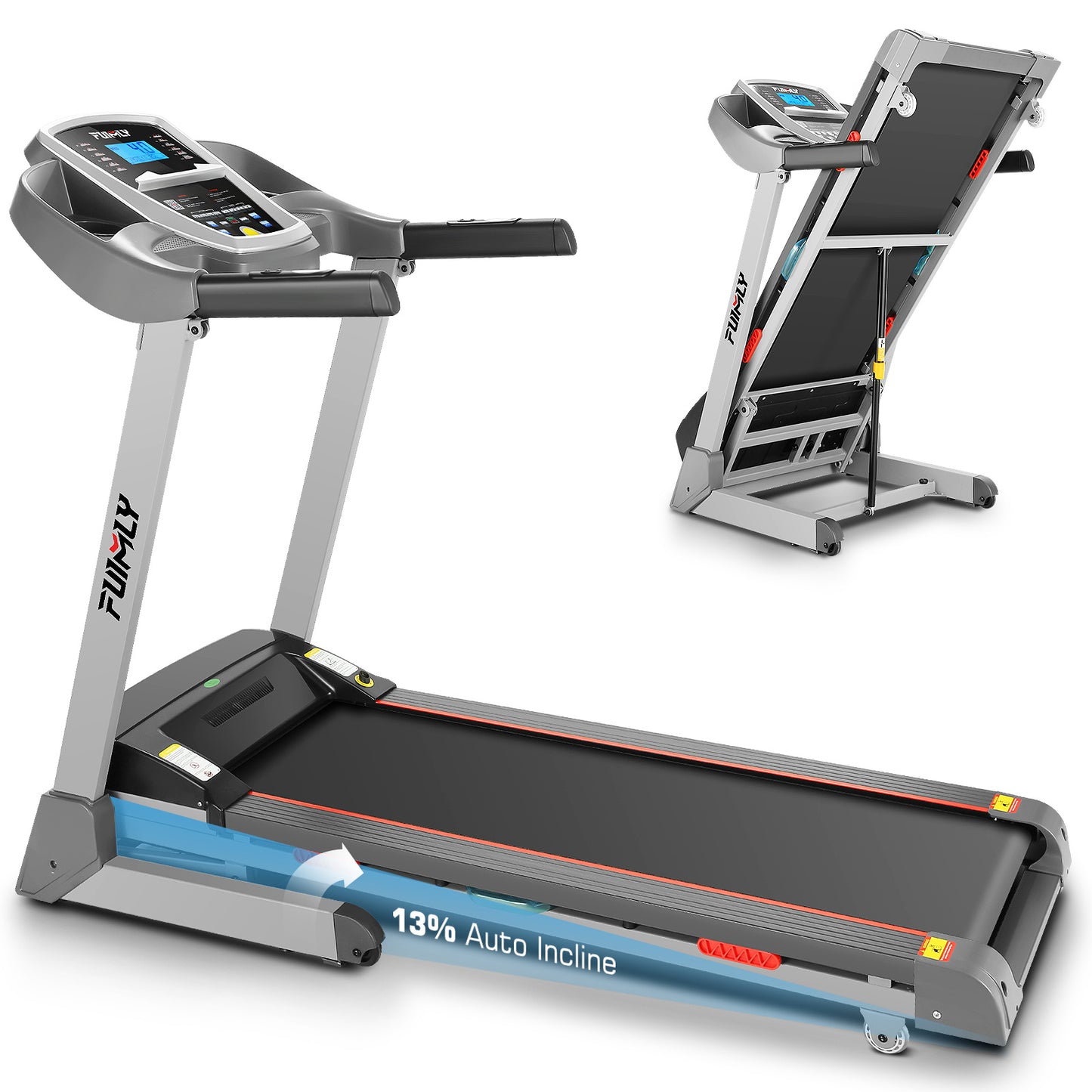 FUNMILY Foldable 13% Auto Incline 3HP Treadmill for Home , 300 lb Capacity,Speed Range 0.6~9MPH