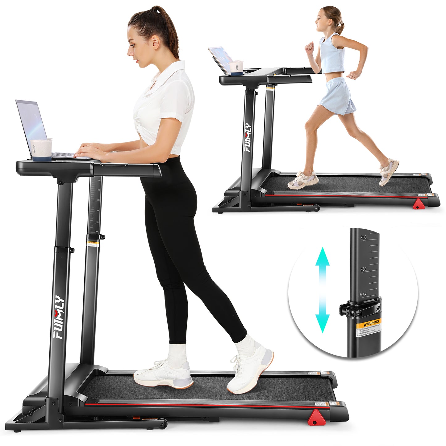 FUNMILY Treadmill with Desk Workstation & Adjustable Height,Folding Treadmill with Incline,Speed Range 0.6-7.5 mph,300 LBS Weight Capacity