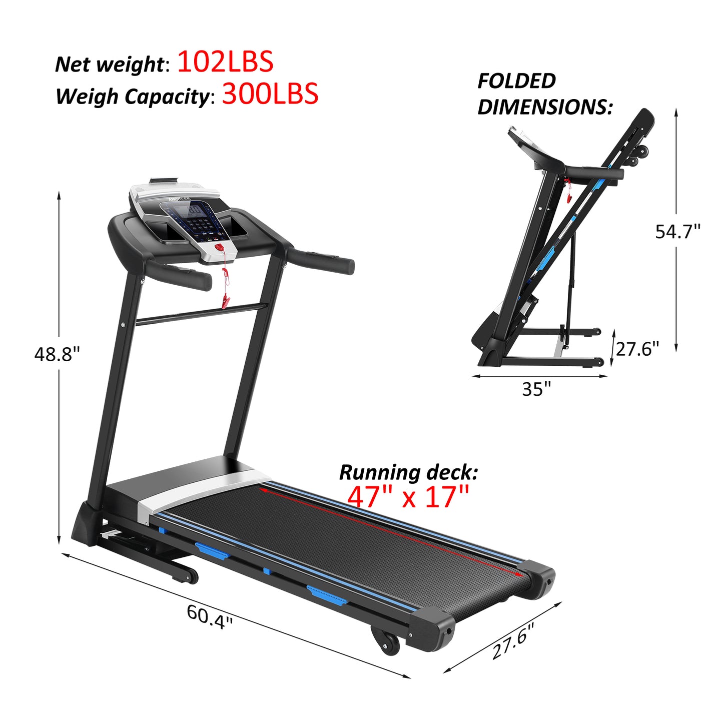 ANCHEER Folding Treadmill with 15% Auto Incline,3.25HP Ultra-silent Motor, Speed Range of 0.6~10MPH,300lb Capacity, APP & Bluetooth Speakers,Treadmills for Home Running and Walking