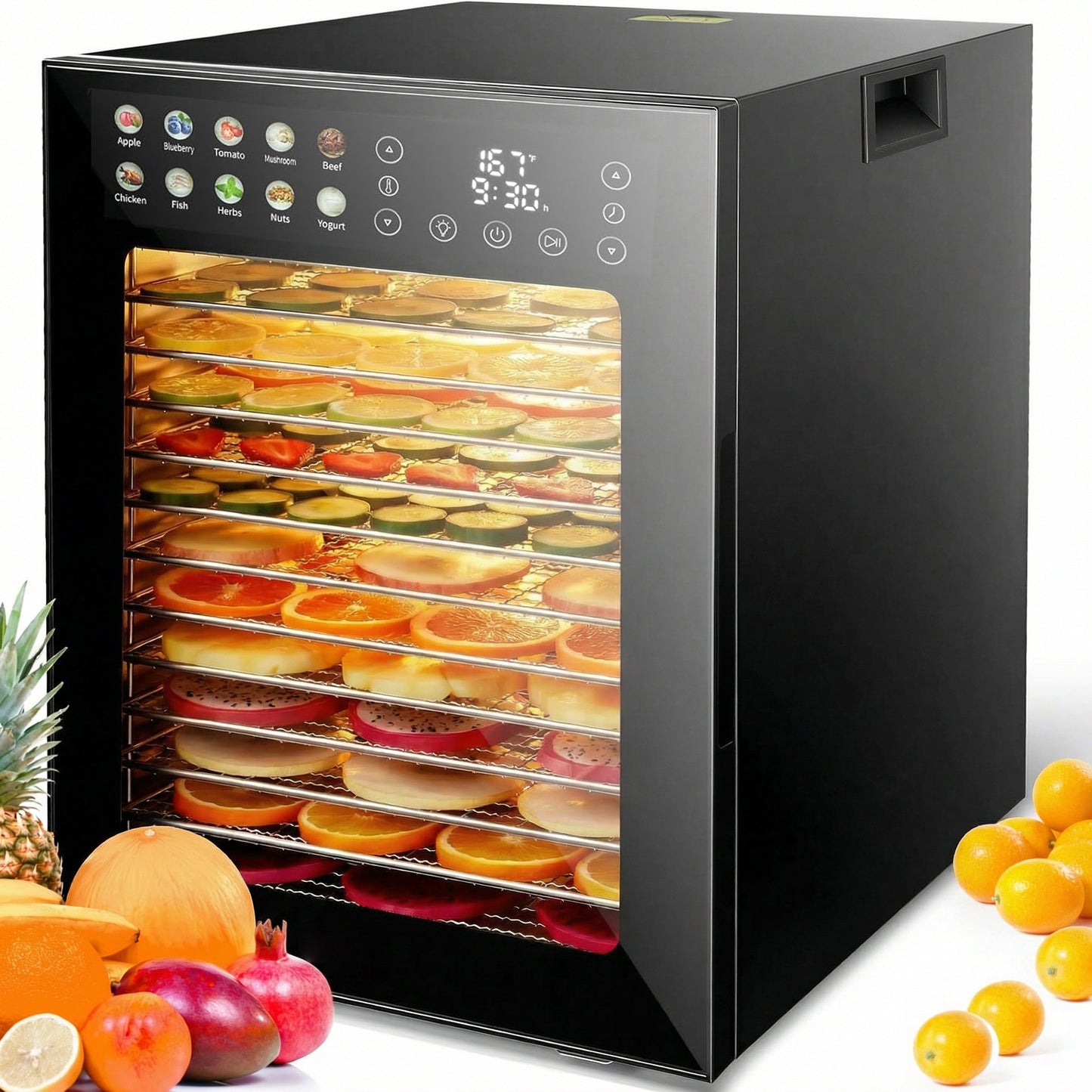 KRISRATE Food Dehydrator for Jerky & Fruit, 14 Stainless Steel Trays, 850W Food Dryer with 10 Presets, 48H Timer & 167°F Temperature Control, Dehydrator Machine for Herbs, Meat, Dog Treats