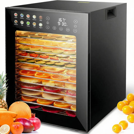 KRISRATE Food Dehydrator for Jerky & Fruit, 14 Stainless Steel Trays, 850W Food Dryer with 10 Presets, 48H Timer & 167°F Temperature Control, Dehydrator Machine for Herbs, Meat, Dog Treats
