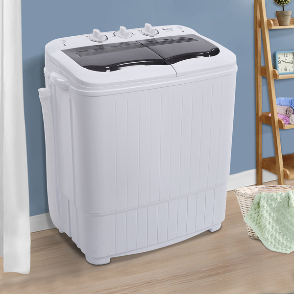 KRISRATE 14.3Lbs Semi-Automatic Mini Compact Portable Twin Tub Washing Machine, 7.7lbs Washer 6.6lbs Spinner Combo for Apartments, Dorms, RVs, Gray