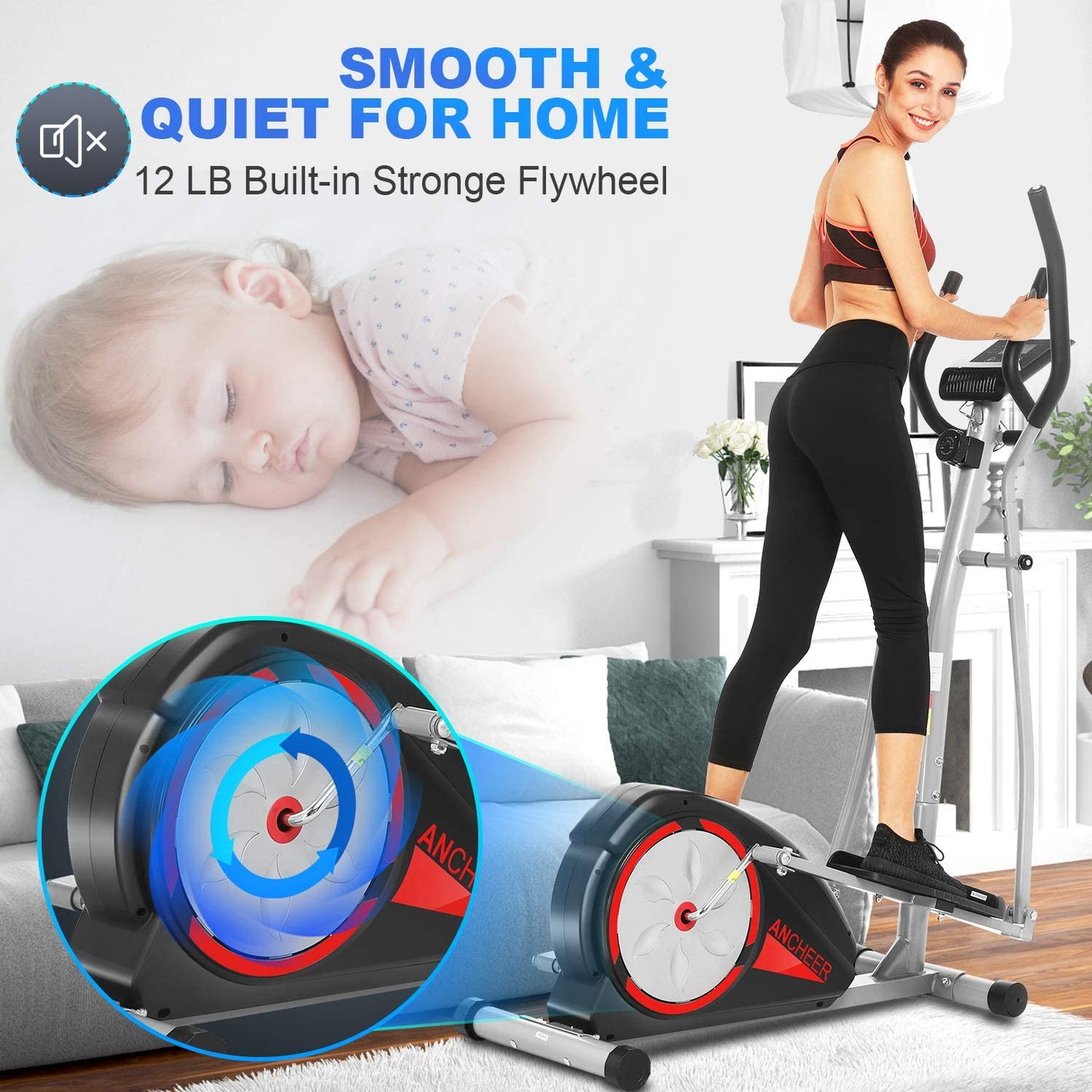 ANCHEER Magnetic Elliptical Machines, with Pulse Rate Grips and LCD Monitor for Home Gym Exercise